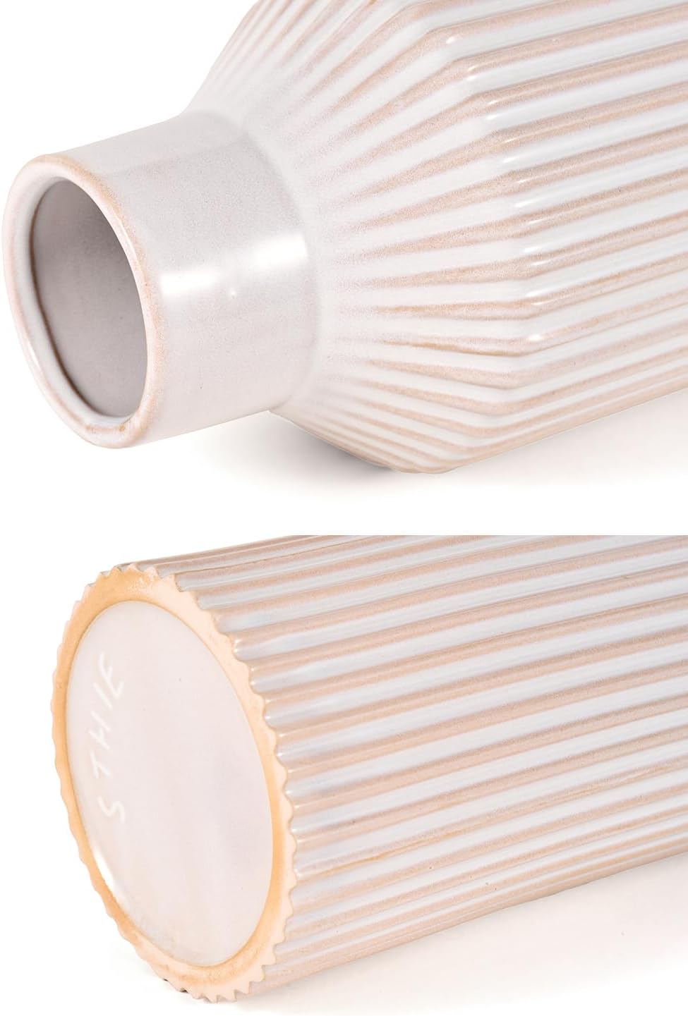 Beige Ceramic Vase / 1 White Beige / 8 Inch