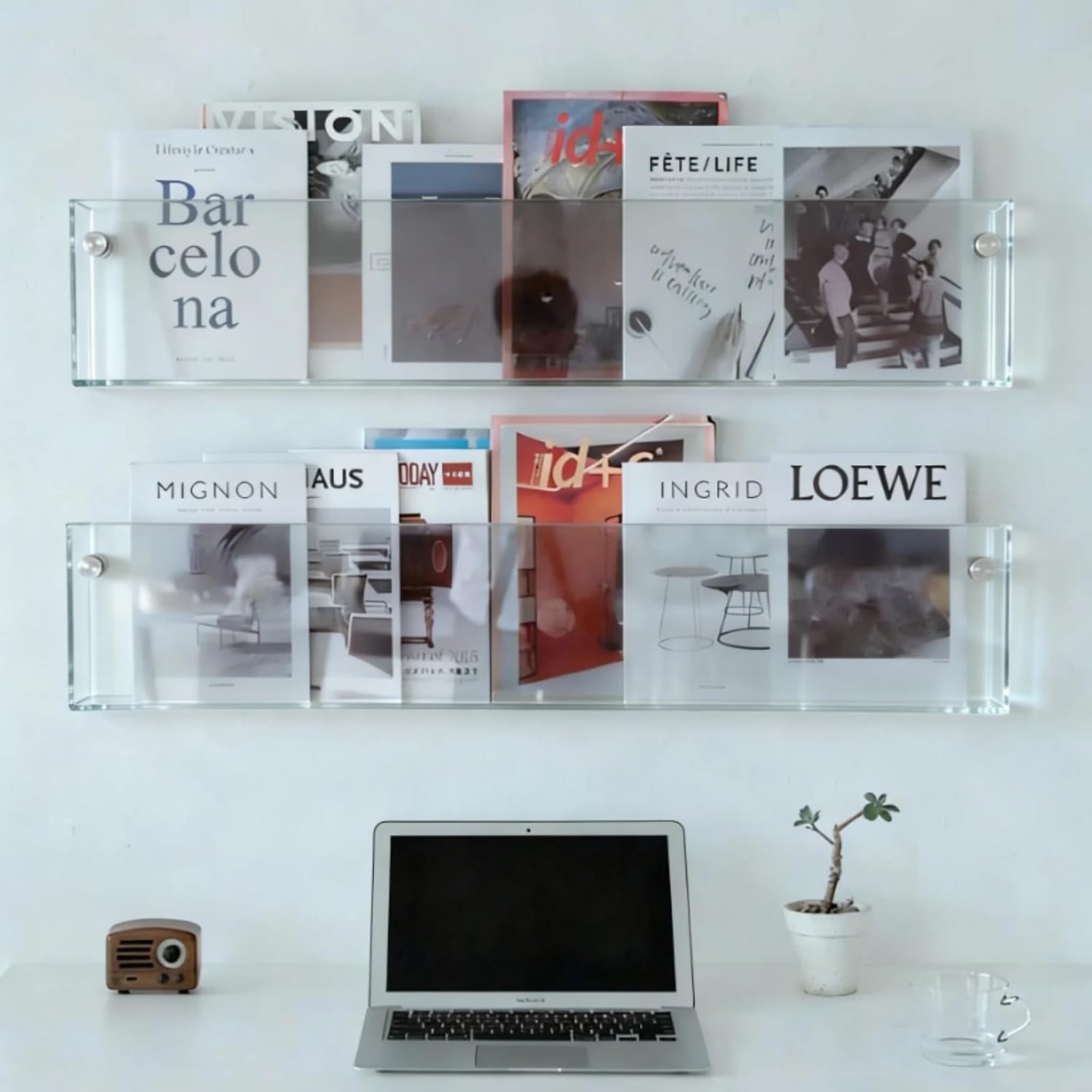ROYALITA 2-Pack Acrylic Magazine Holder Brochure Holder, Clear 36 Inch | Record Magazine Rack, Fashion Floating