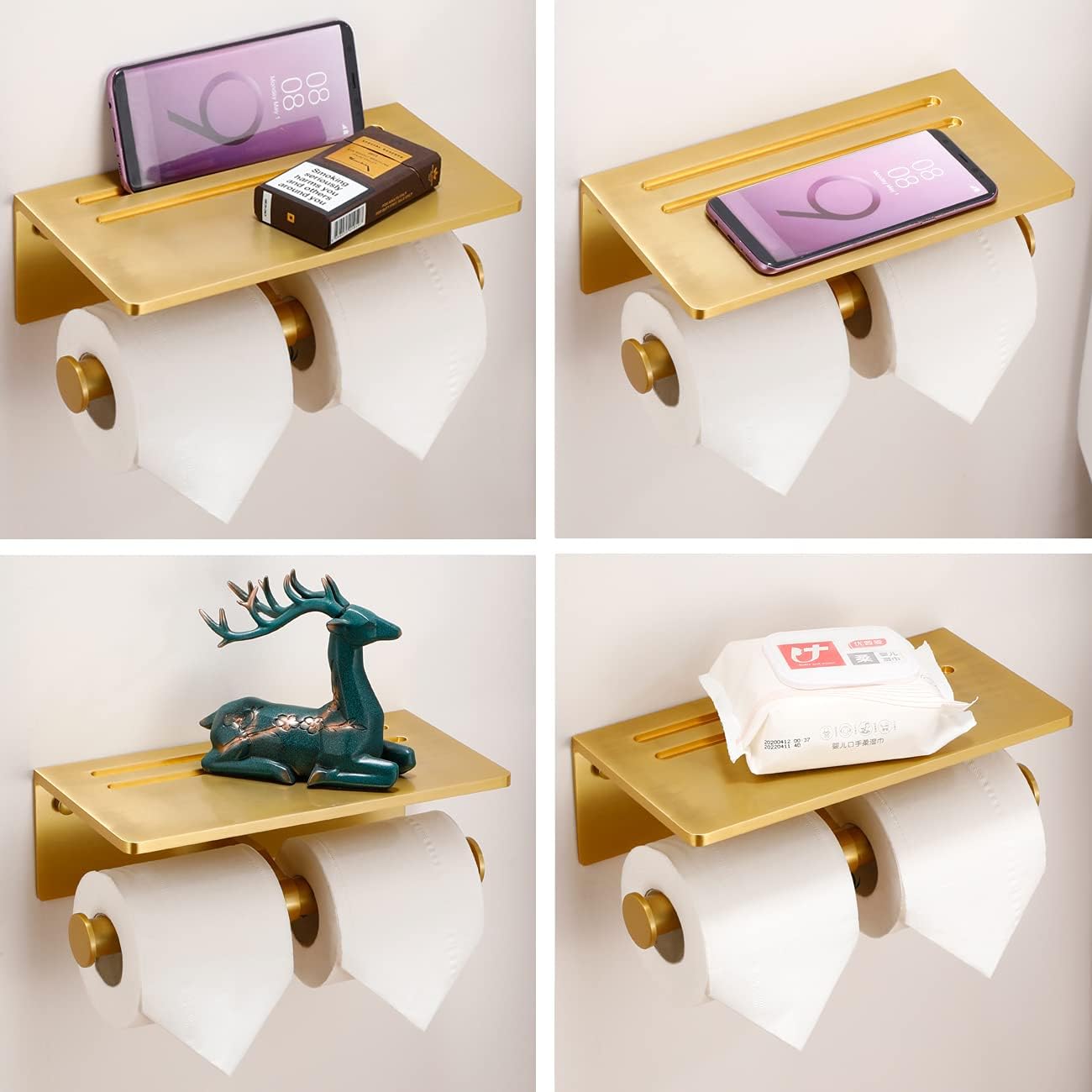 Double Toilet Paper Holder with Shelf, Commercial Toilet Paper Roll Dispenser Wall Mount with Cell Phone Storage Rack