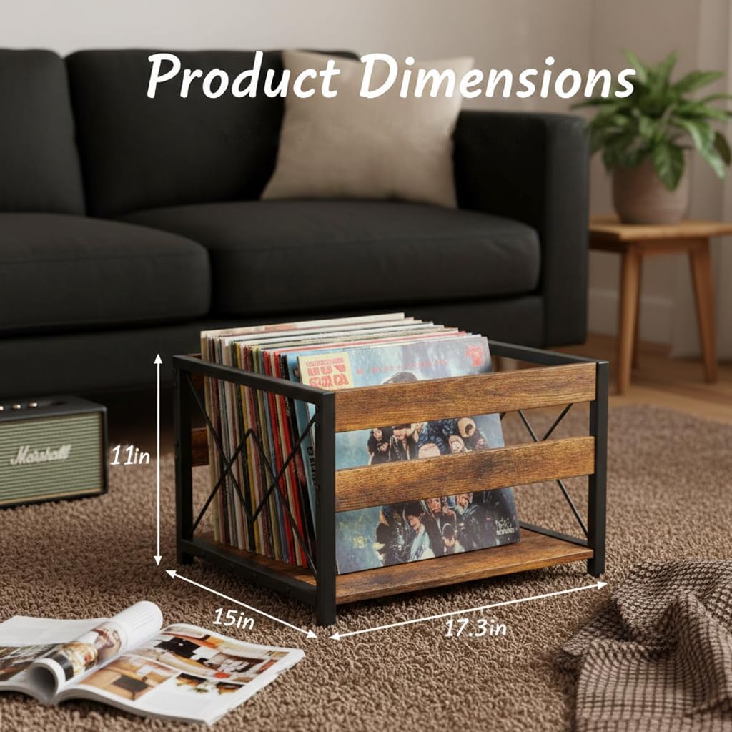 Y&M 2 Packs Vinyl Record Storage Crate, Wooden Storage Box, Classic Cube CD Albums Shelf Holder Organizer, Holds Up to