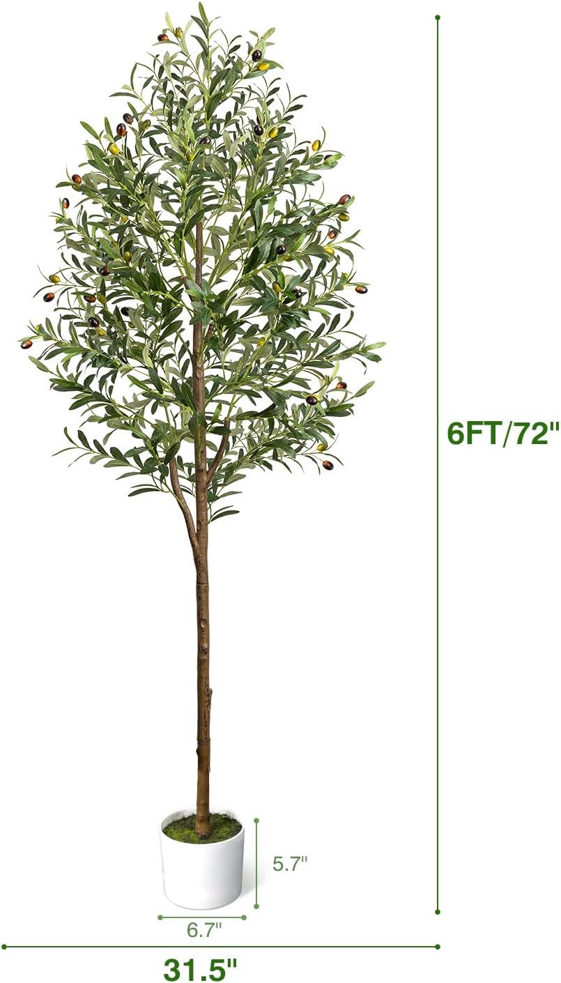 Planter&Basket / Artificial Olive Tree / 6ft Olive Tree with Planter&basket Green / 6 Inch