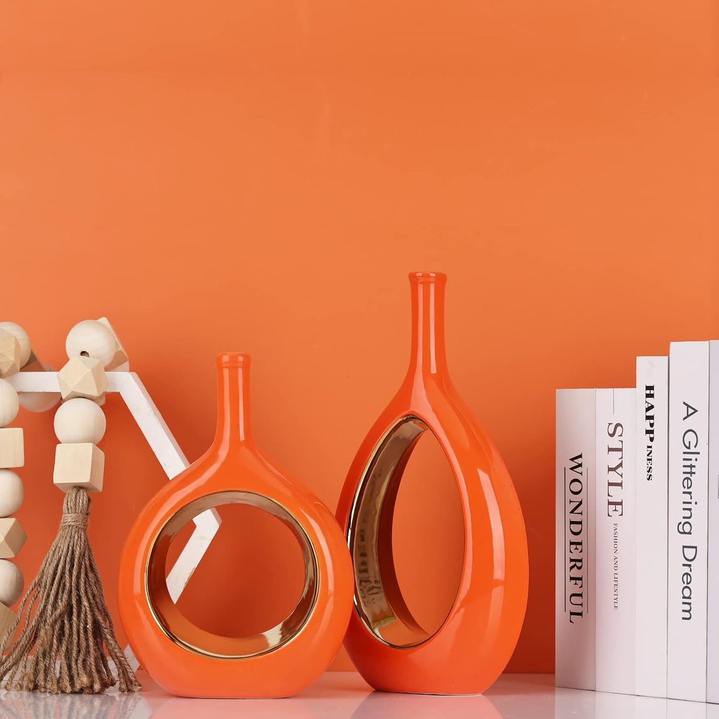 Modern Vases / Ceramic Orange and Gold Vase / Orange Gold / Set of 2
