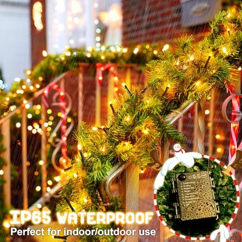 Christmas Lights Outdoor Battery Operated String Lights Total 100LED 33Ft with Timer 8 Modes 16.4Ft*2 Waterproof Outdoor Indoor for Christmas Decor, Warm White, 2-Pack