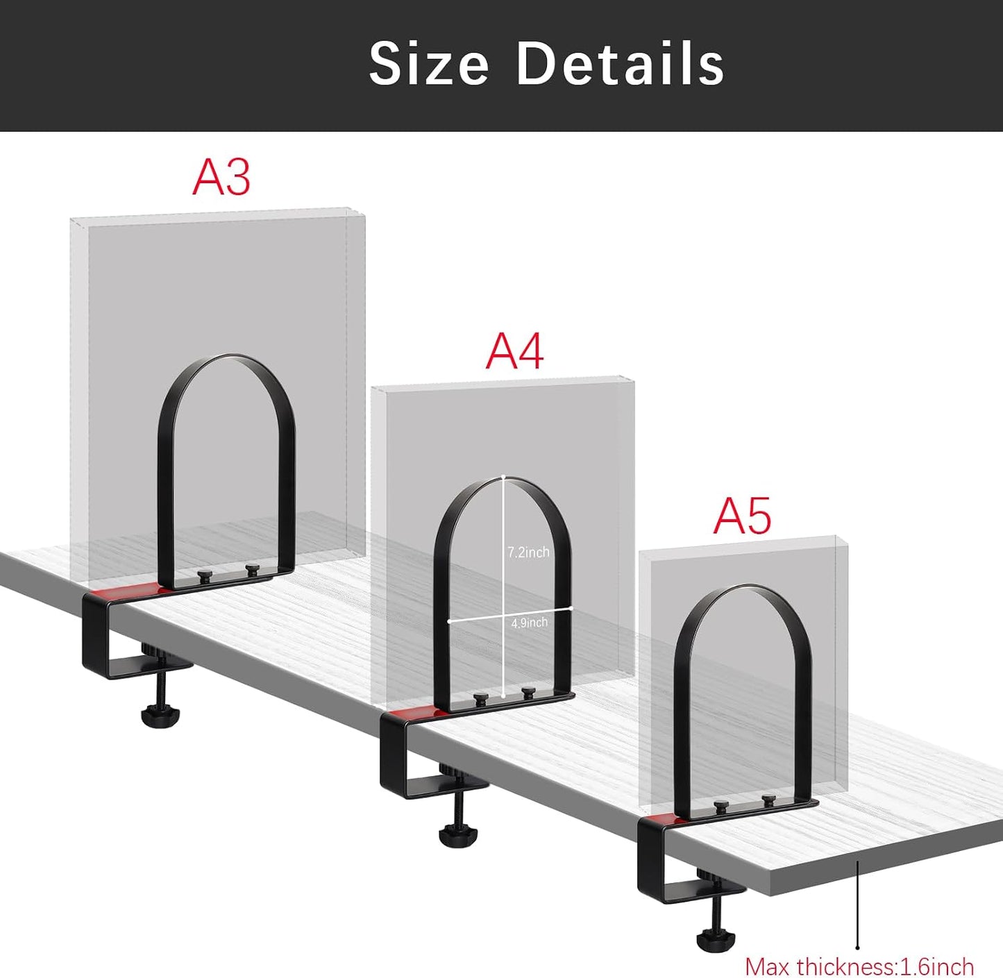 Super Steady Clamp-On Non-Skid Metal Book Shelves / 1 Pair / Black