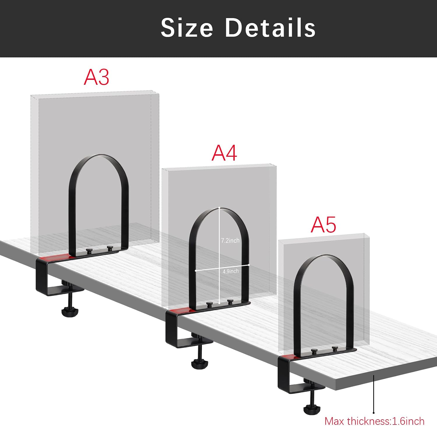 Super Steady Clamp-On Non-Skid Metal Book Shelves / 1 Pair / Black