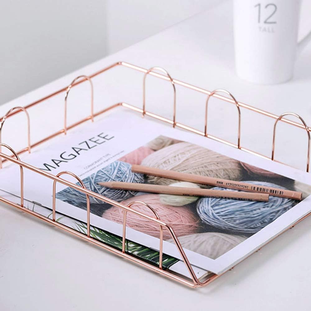Rose 4-Tier Stackable Paper Tray Desk Organizer | Workspace Decorative Stacking Rack Supplies Holder, Metal Letter