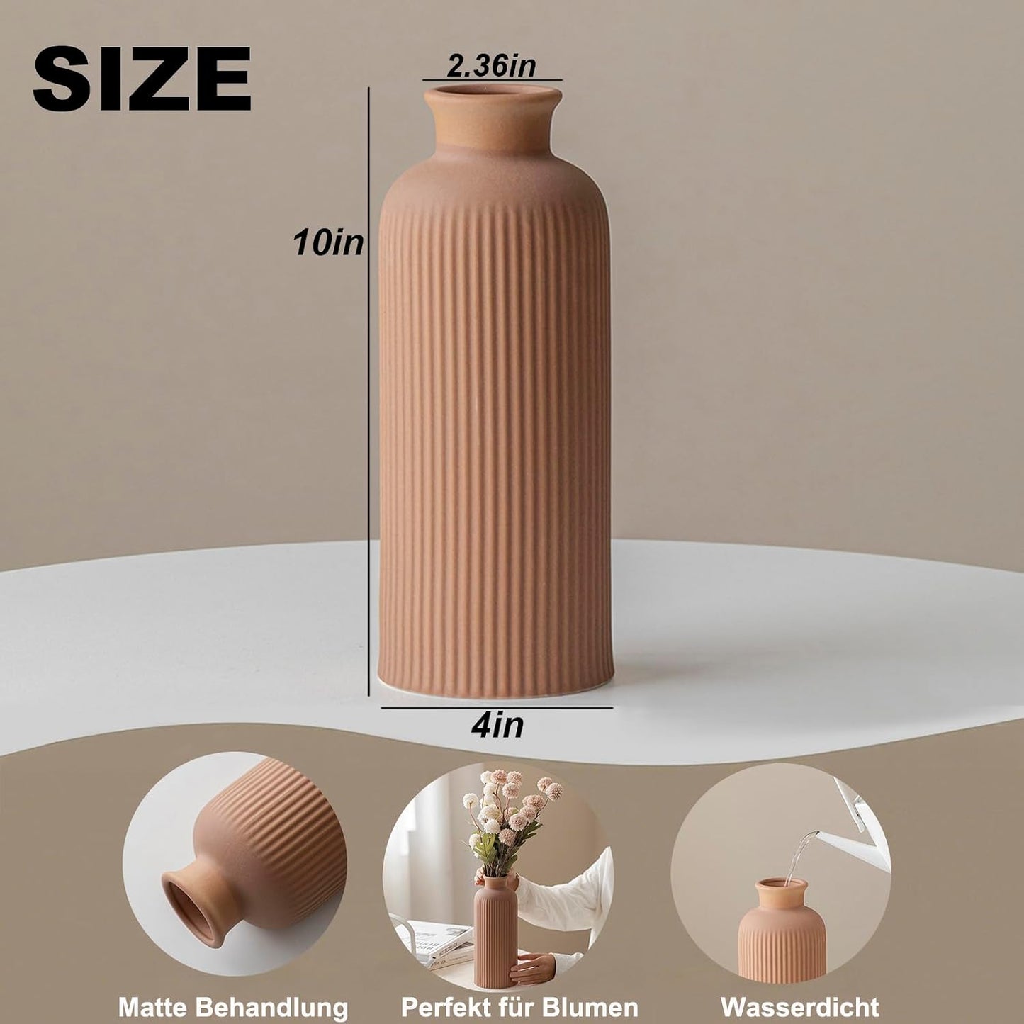 Ribbed Ceramic Vase for Flowers / Coffee / 10 Inch