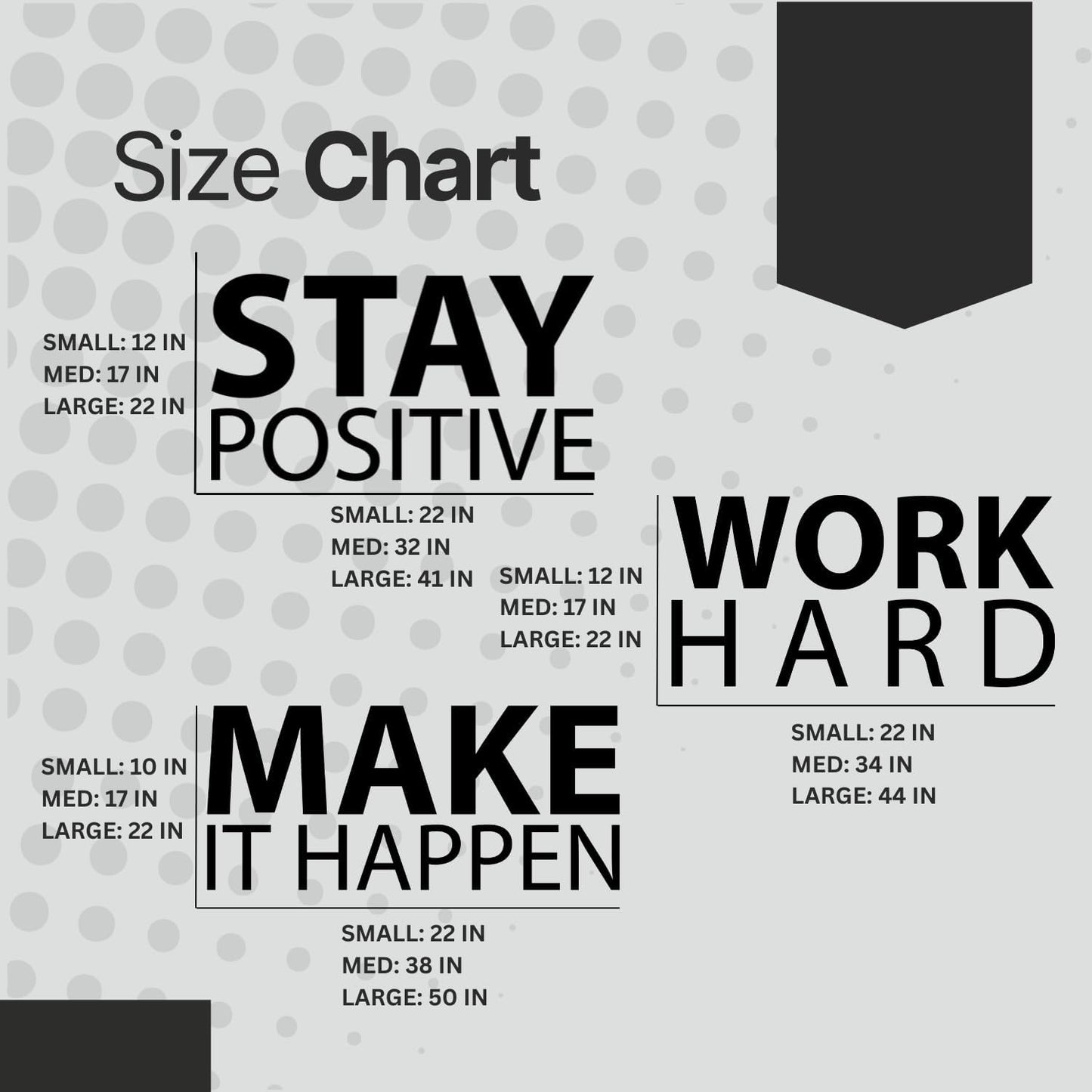 Stay Positive Work Hard Make it Happen Wall Sticker Inspirational Decal Motivational / Black / Large