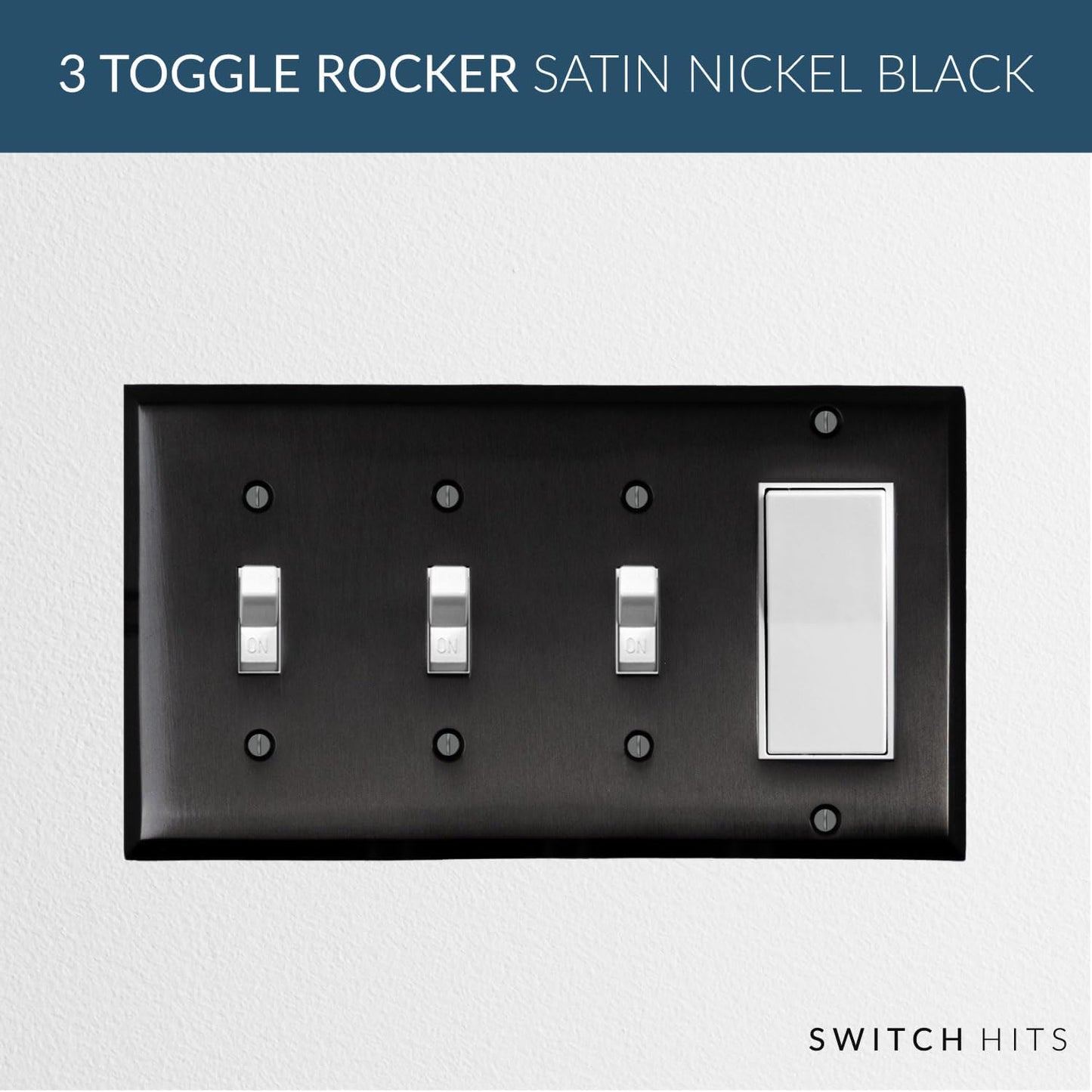 Satin Nickel Black Outlet Wall Plate | 3 Toggle - 1 GFI Rocker | 8.25" x 4.5" | Hand-Polished Brass Construction