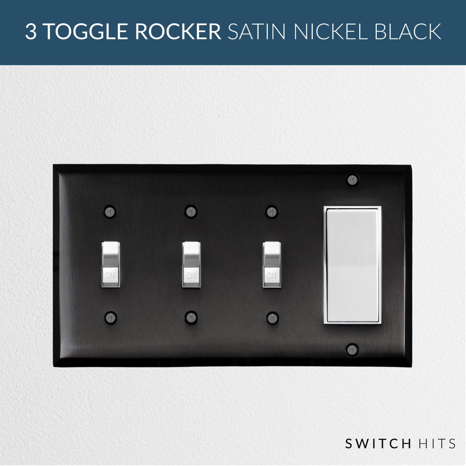 Satin Nickel Black Outlet Wall Plate | 3 Toggle - 1 GFI Rocker | 8.25" x 4.5" | Hand-Polished Brass Construction