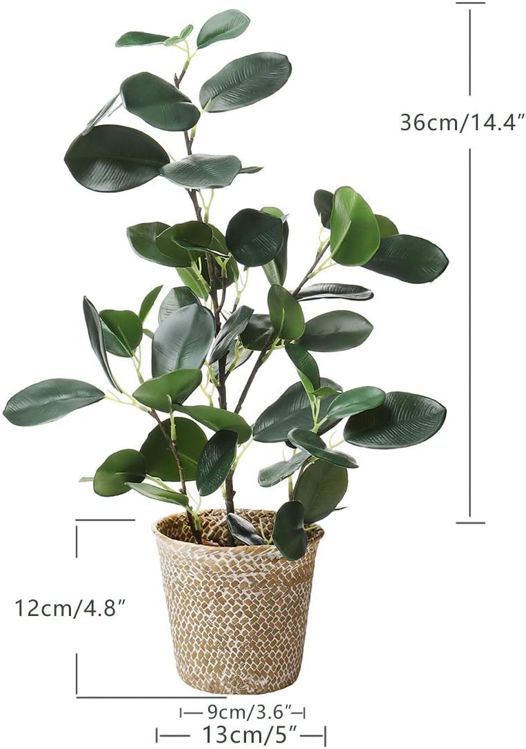 Artificial Ficus Tree Small Fake Plants in Weaved Pot 20" Height / Green