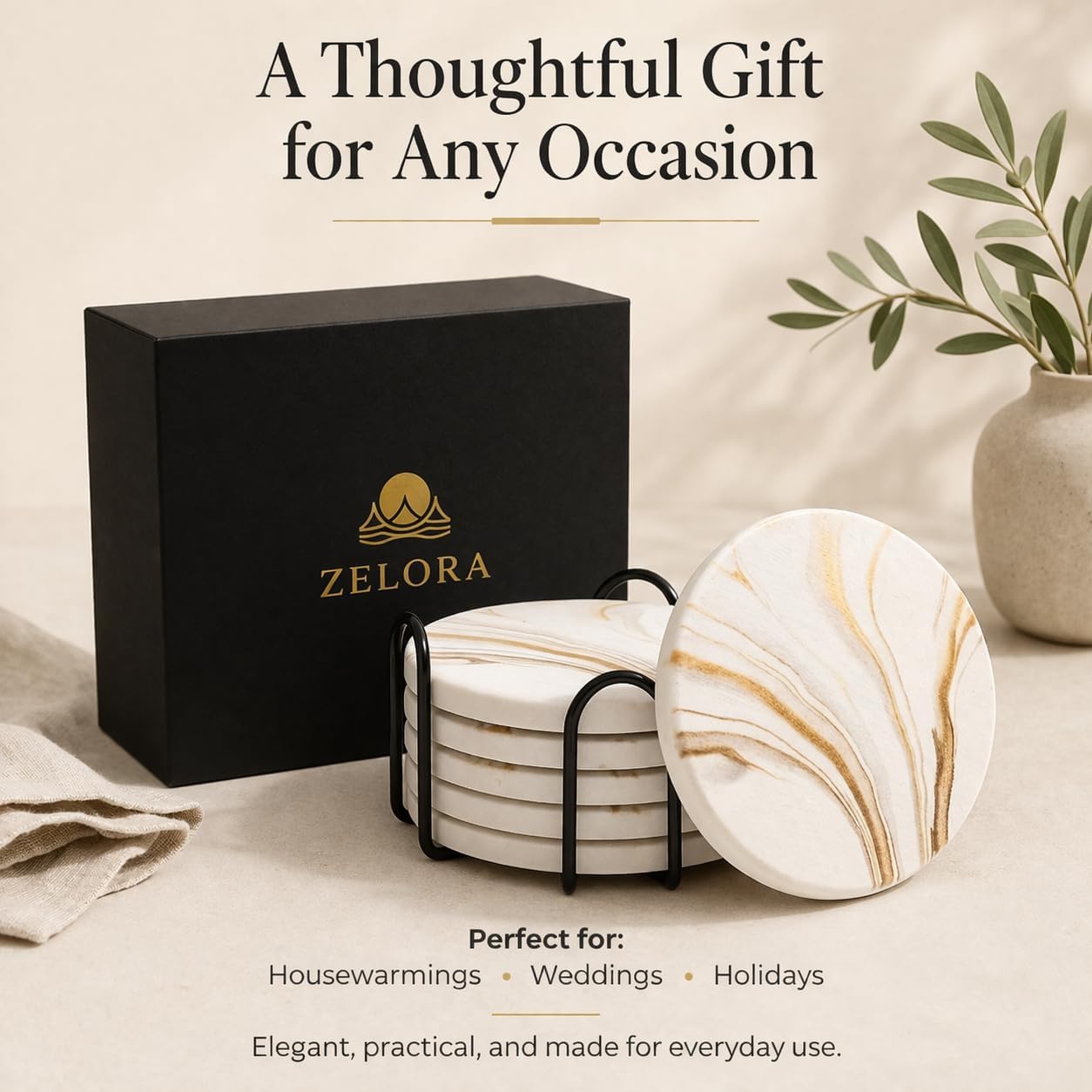 Holder / Absorbent Stone Coasters / Set of 6