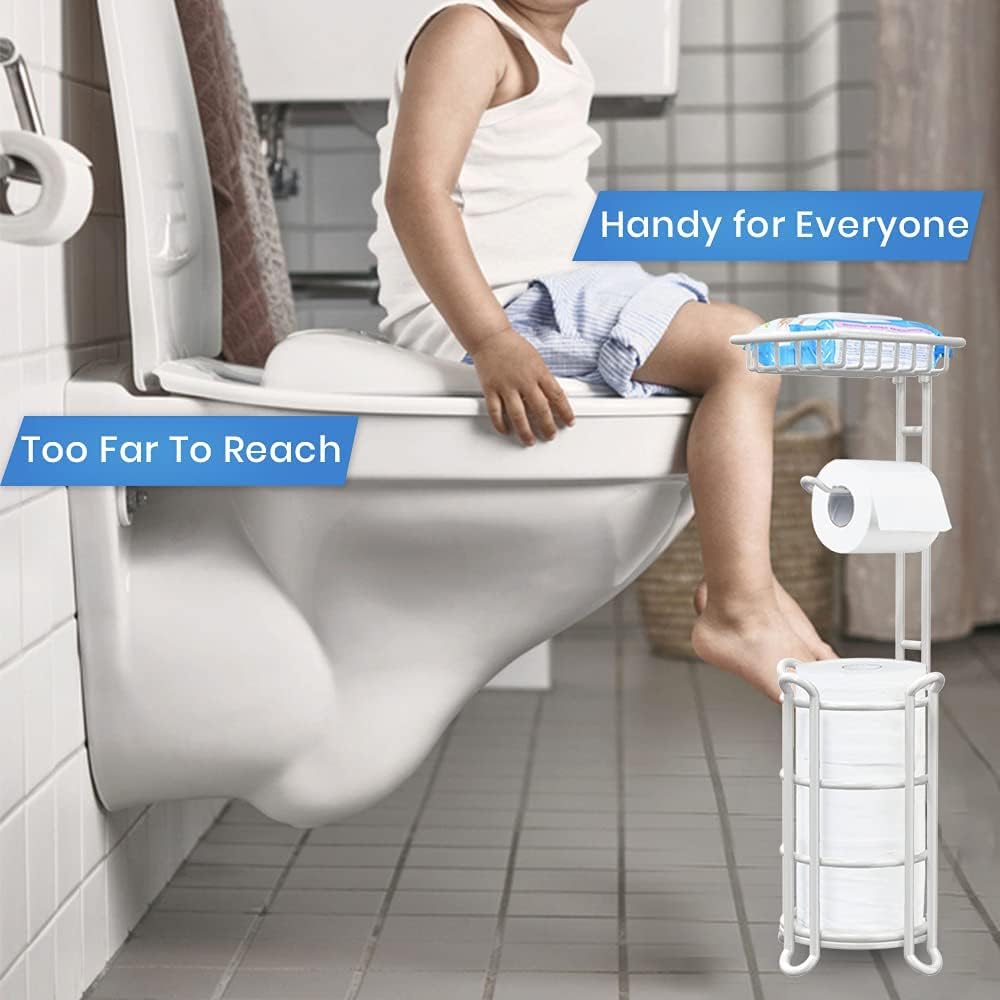 [Upgrade] Toilet Paper Holder Stand Nautical Bathroom Tissue Holders Free Standing with Top Shelf Storage Mega