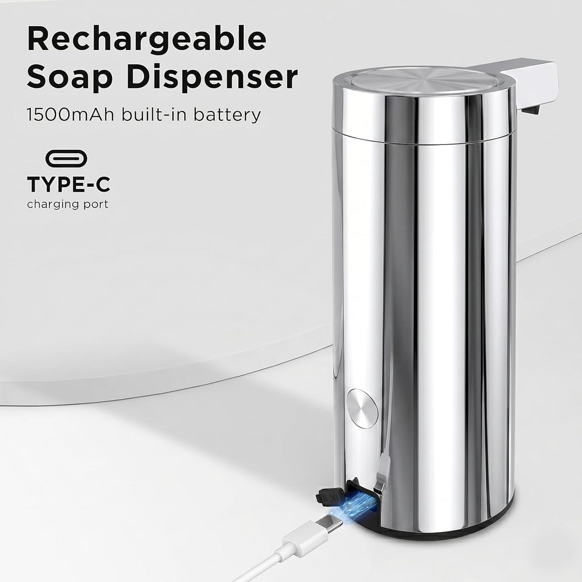 Newise Automatic Soap Dispenser with 3 Adjustable Dispensing Modes, 9 oz Touchless Sensor Stainless Steel, Rechargeable