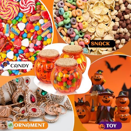 Vesici 24 Pcs Glass Pumpkin Candy Jars with Lid, Halloween Autumn, Orange