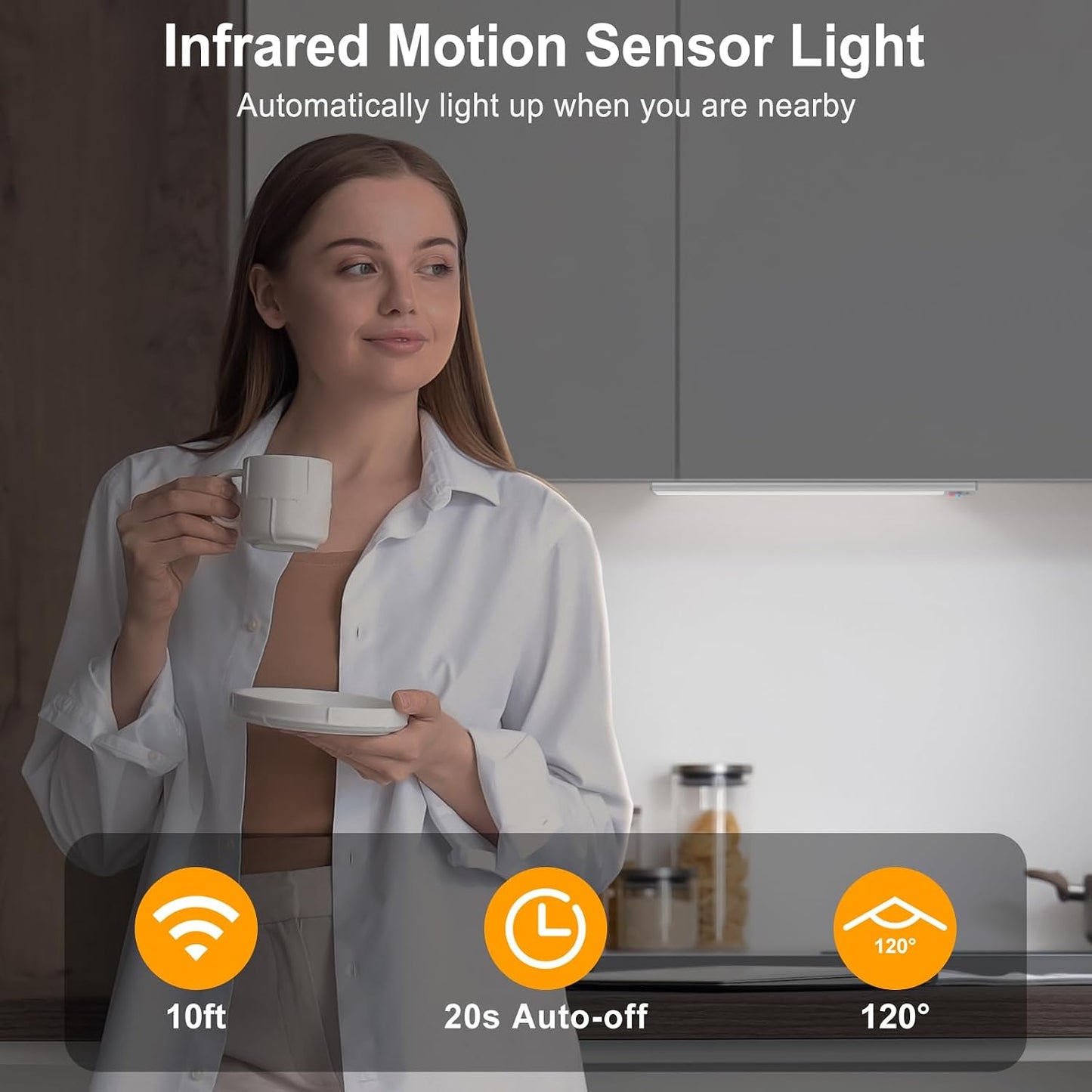 BLS Under Cabinet Lights, 74 LED lights Battery Operated Motion Sensor Light Indoor, USB C Rechargeable Closet Lights