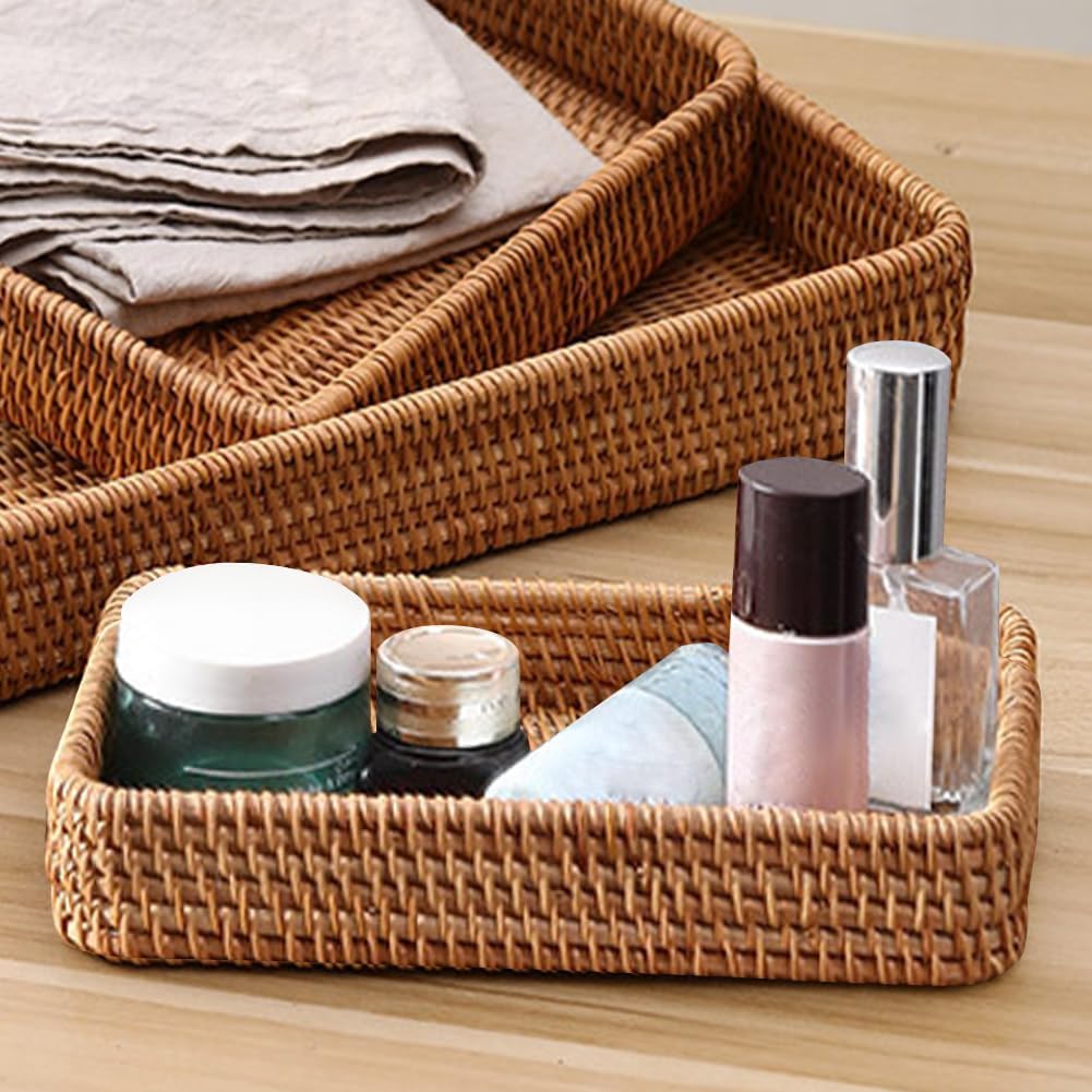 Rattan Bathroom Vanity Tray / Brown