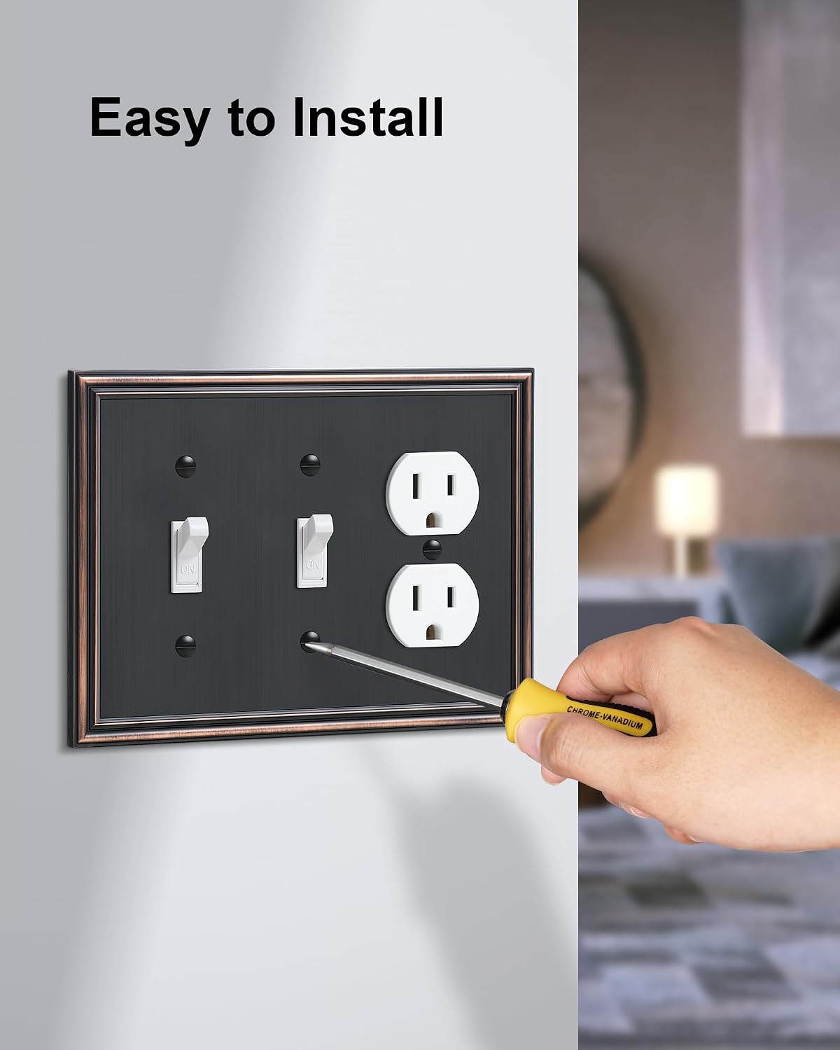 2-Pack Zinc Alloy Combo Double Toggle/Single Duplex Outlet Covers | Decorative Switch Plate Covers, Wall Plates for