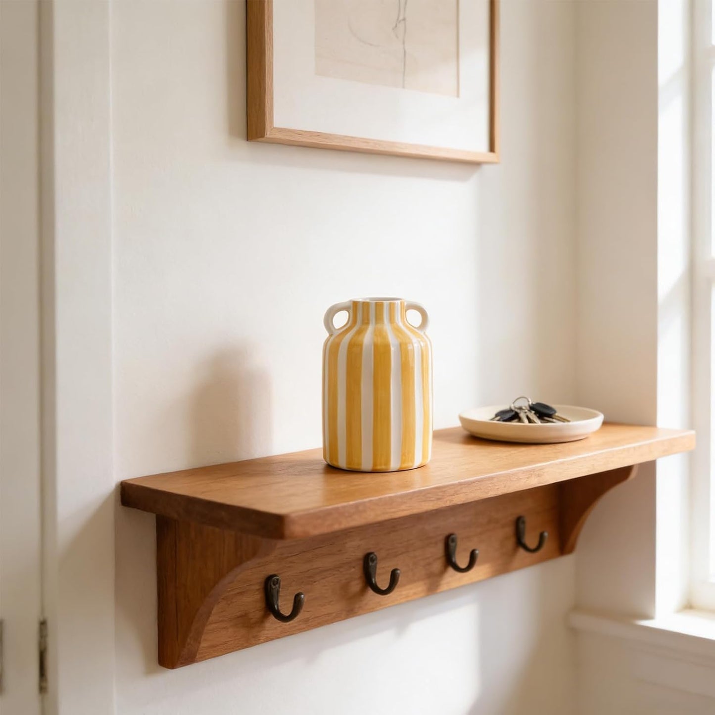 Ceramic Striped Checkered Vase / Yellow White