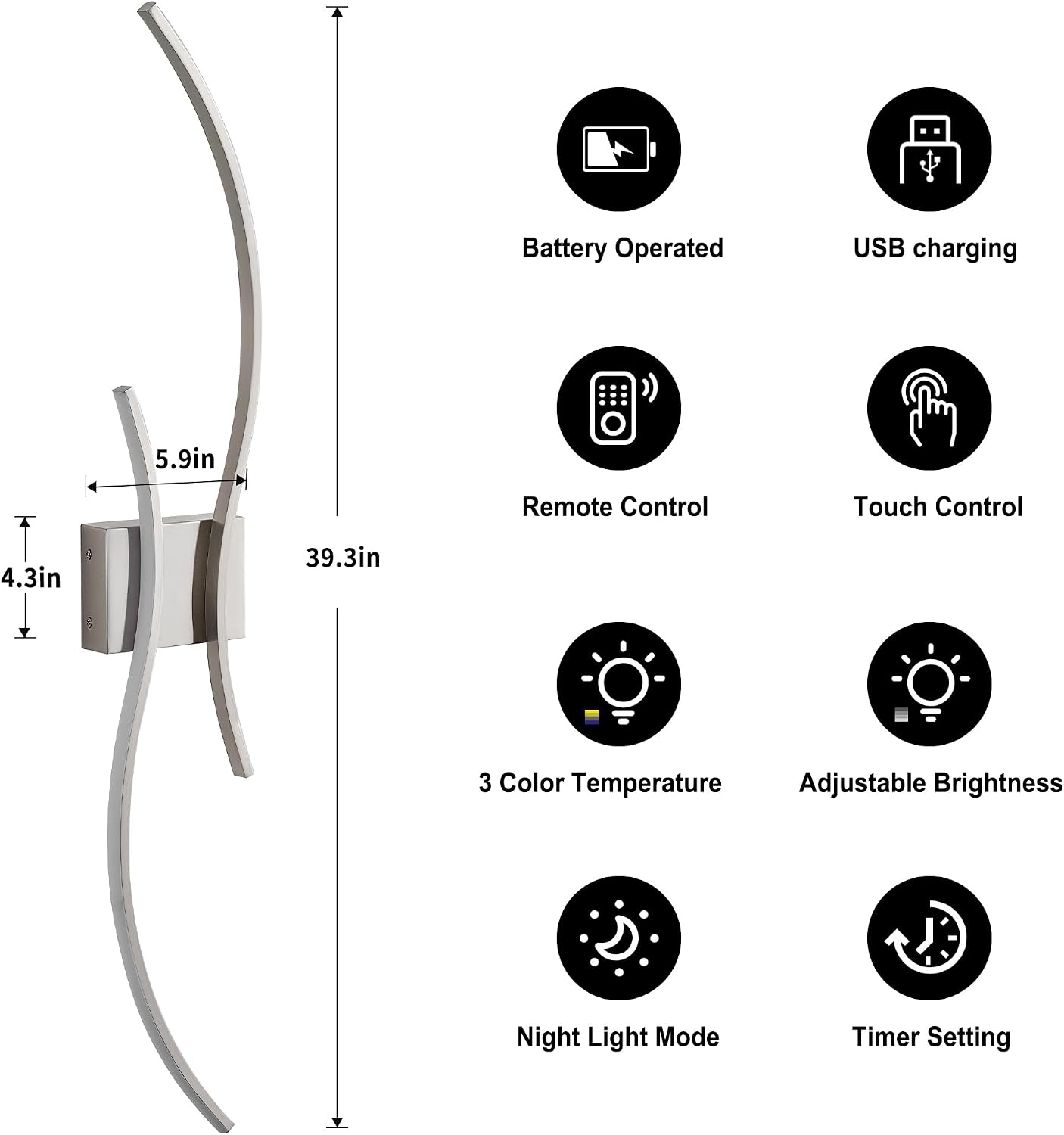 KARTOOSH Battery Operated Wall Sconce Set of Two with Remote Control | Wireless Wall Sconces with Stepless 3CCT &
