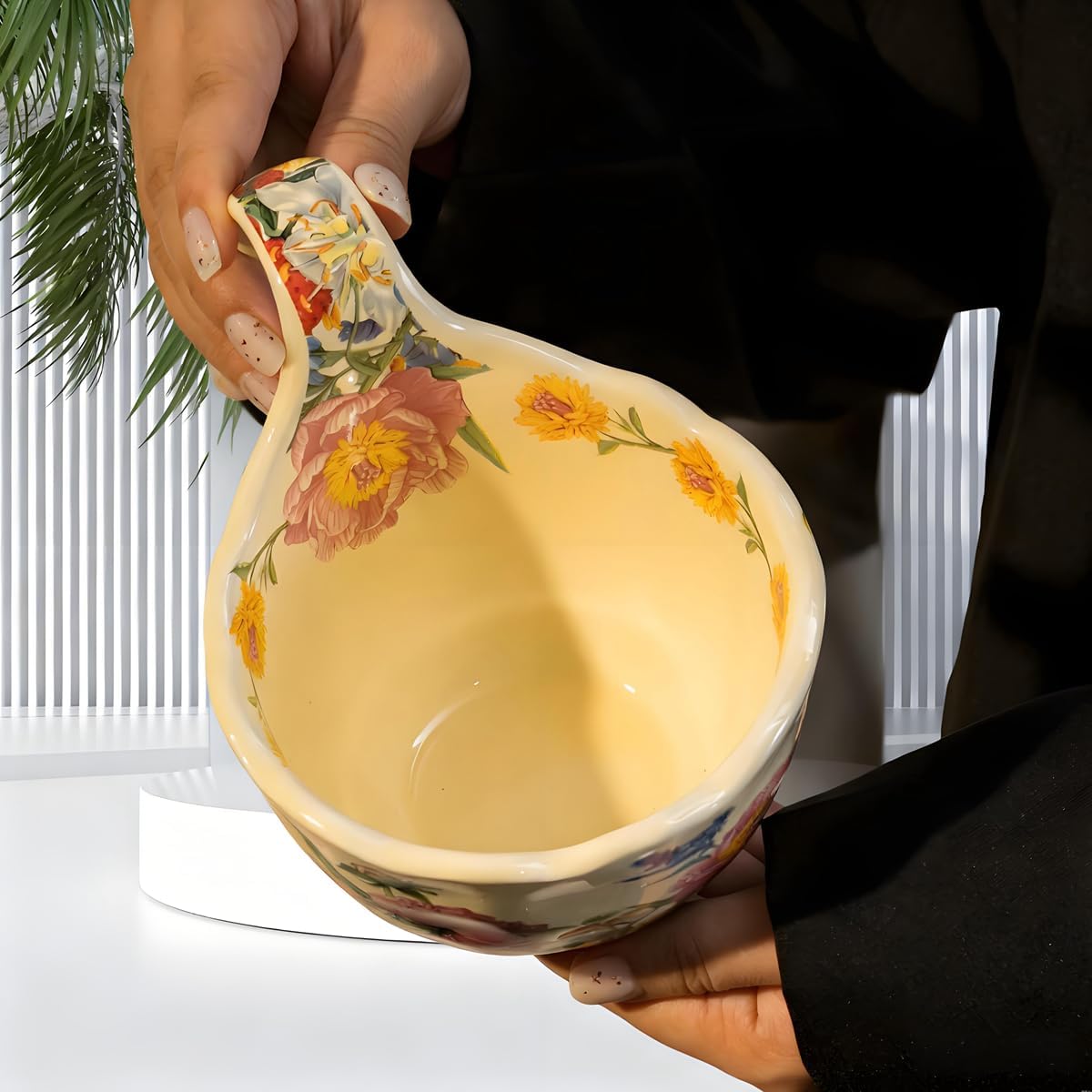 17.64 Oz Microwavable Soup Bowl / Peony - Handmade Loop Handle Soup Bowl with Spoon