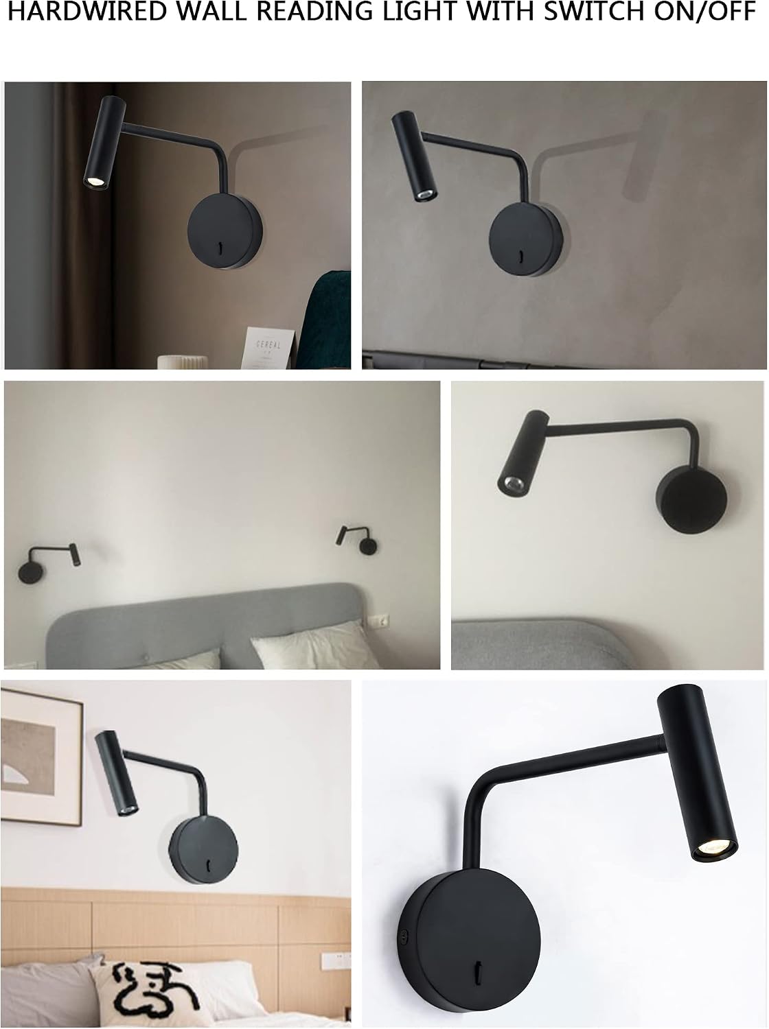 ZEROUNO Wall Mounted Reading Light for Bedroom LED Hardwired Sconce with Switch on/Off Modern 3000K Swing Arm Bedside