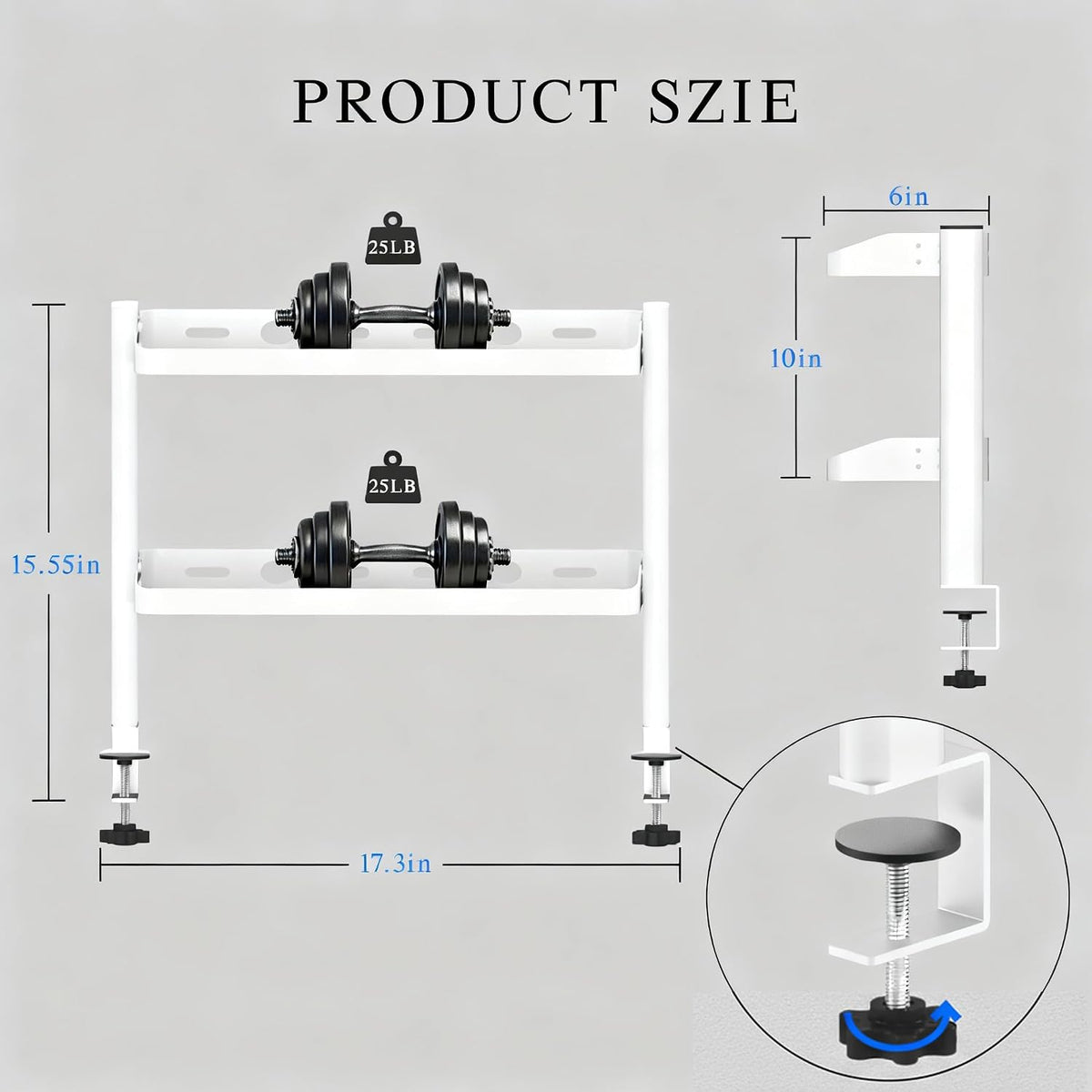 Clamp on Desk Shelf White, 2-Tier Office Desk Shelves Organizer, 17in Small Shelf for Top of Desk with Headphone