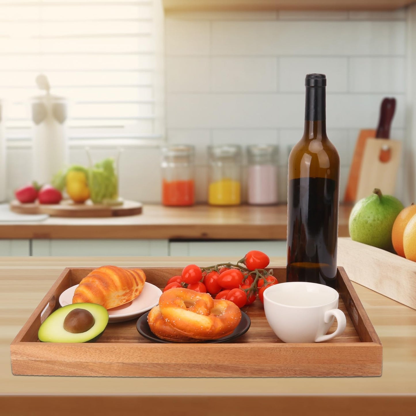 Acacia Wood Serving Tray / 17 x 11.5 / Set of 2