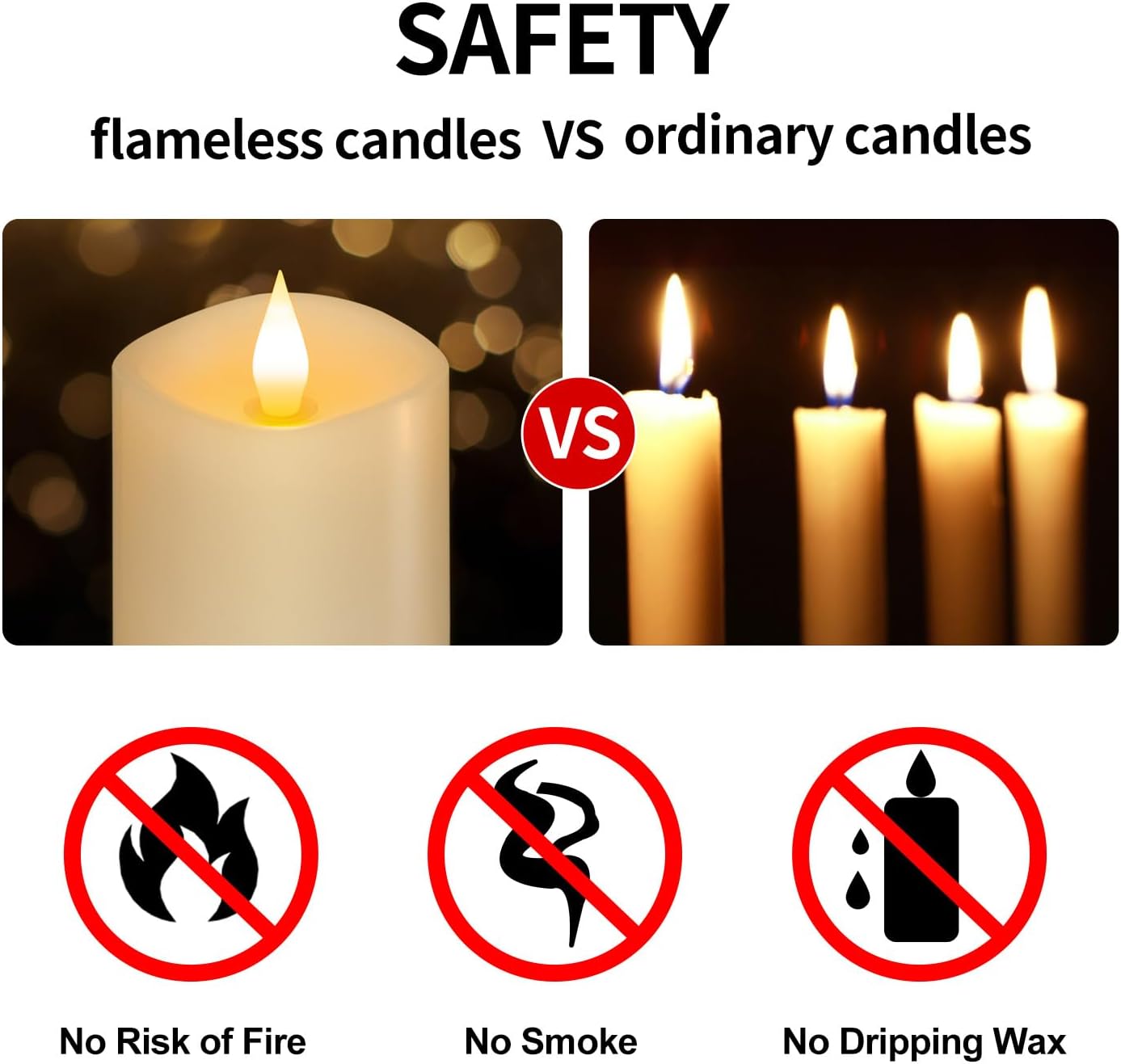 3" x 5" Flameless Candles Set of 2, 2AA Battery Life 600 Hours Battery Candles Flickering with Timer, 5 inch Flameless