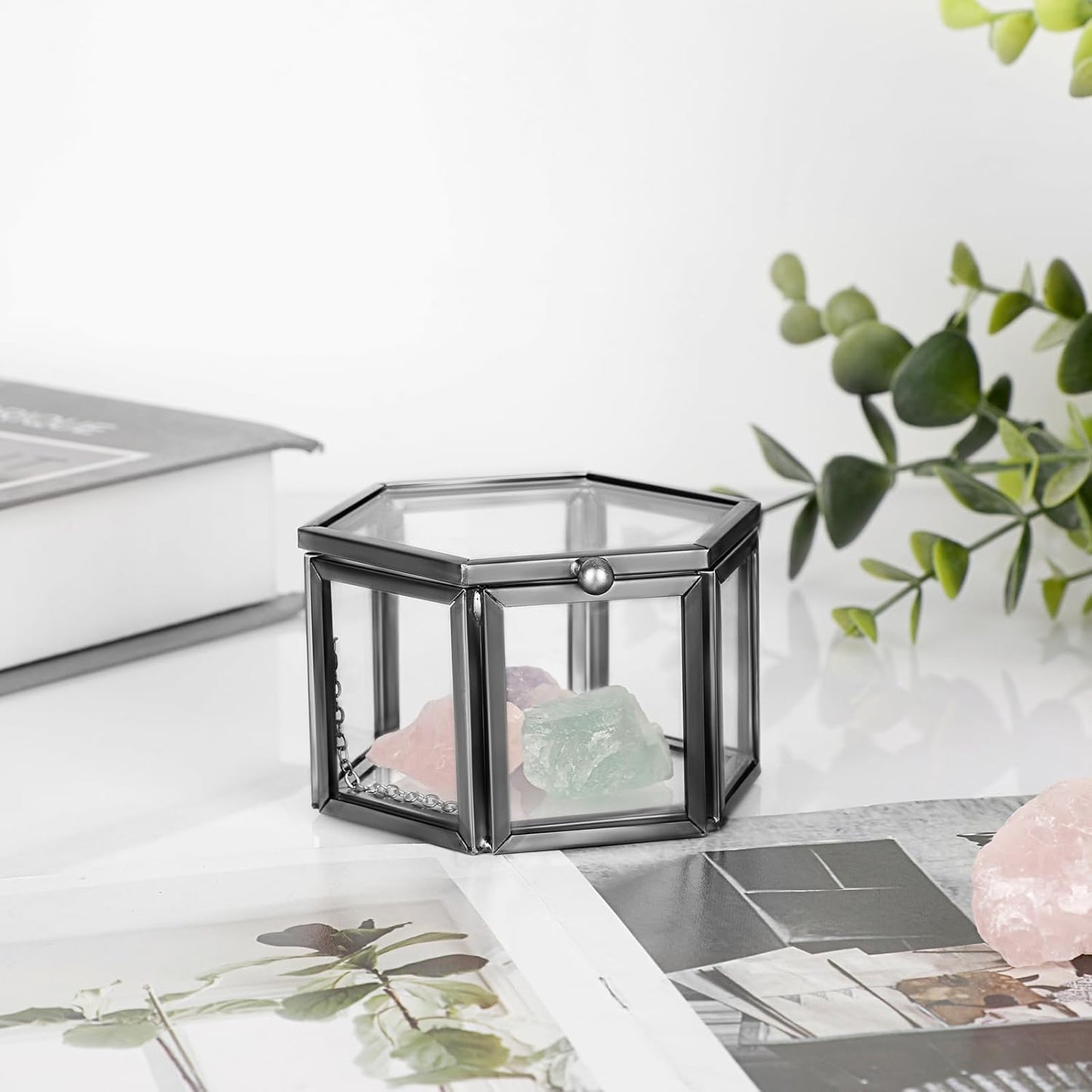 Hexagonal Jewelry Display Organizer Keepsake Box Home Decorative Box Case / Small / Black