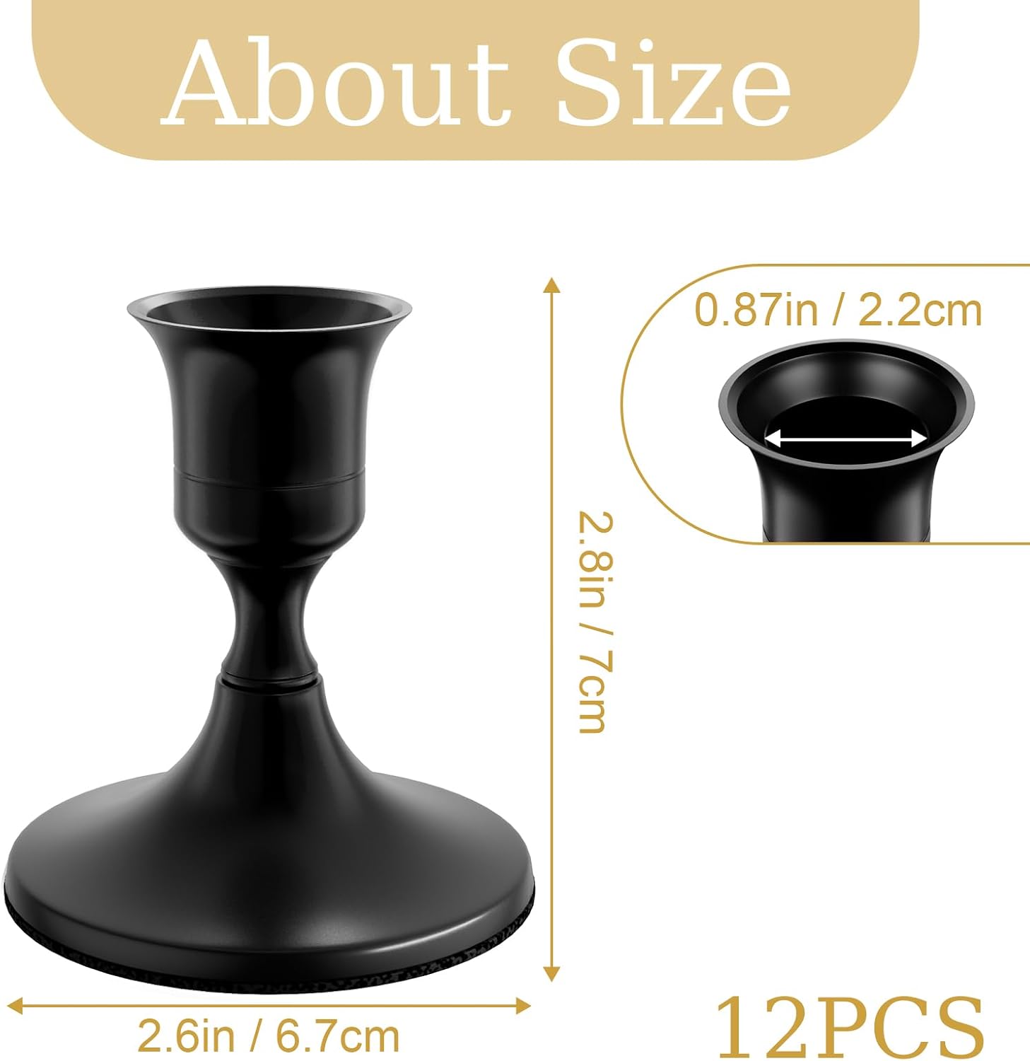zeochyni 12 Pcs Black Taper Candle Holders Bulk for Wedding, Party Decor | Metal Candlestick Holders Set for Table