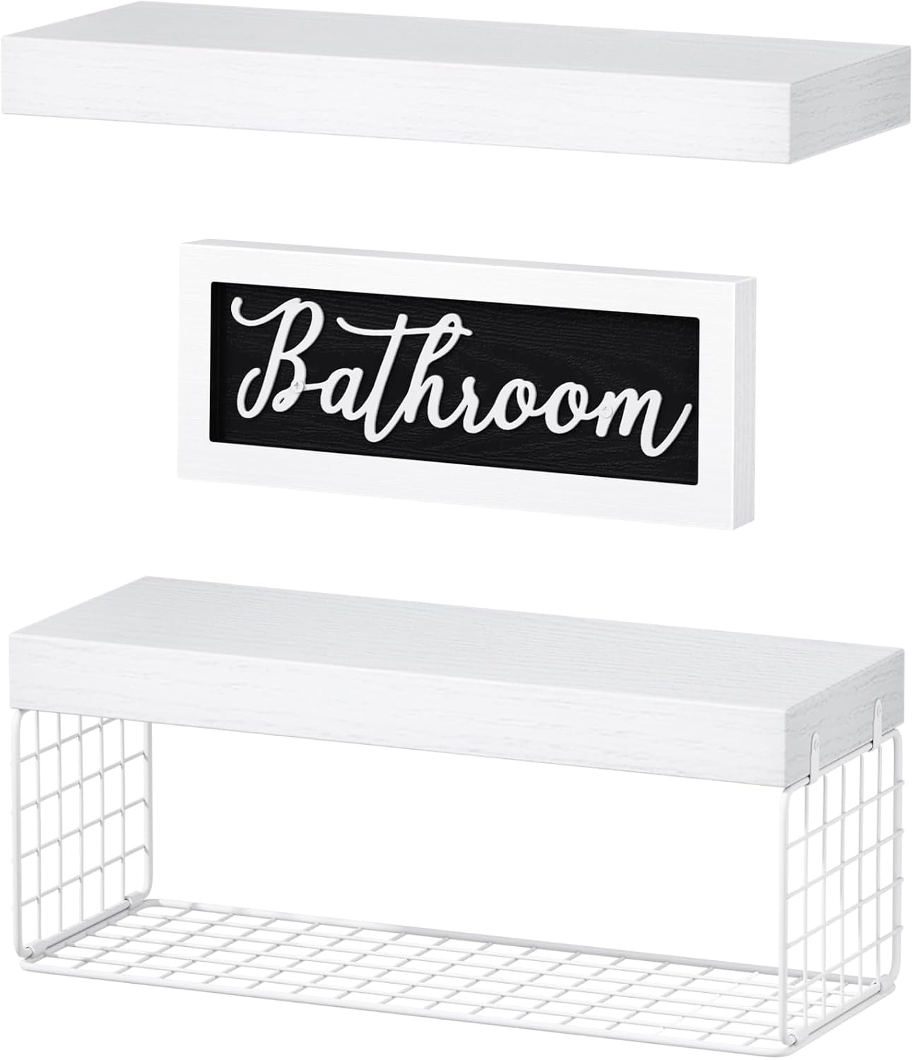 QEEIG ‎Bathroom Shelves Over Toilet - Paper Storage Wall Mounted Farmhouse Decor Decorations Aesthetic Décor Sign Small