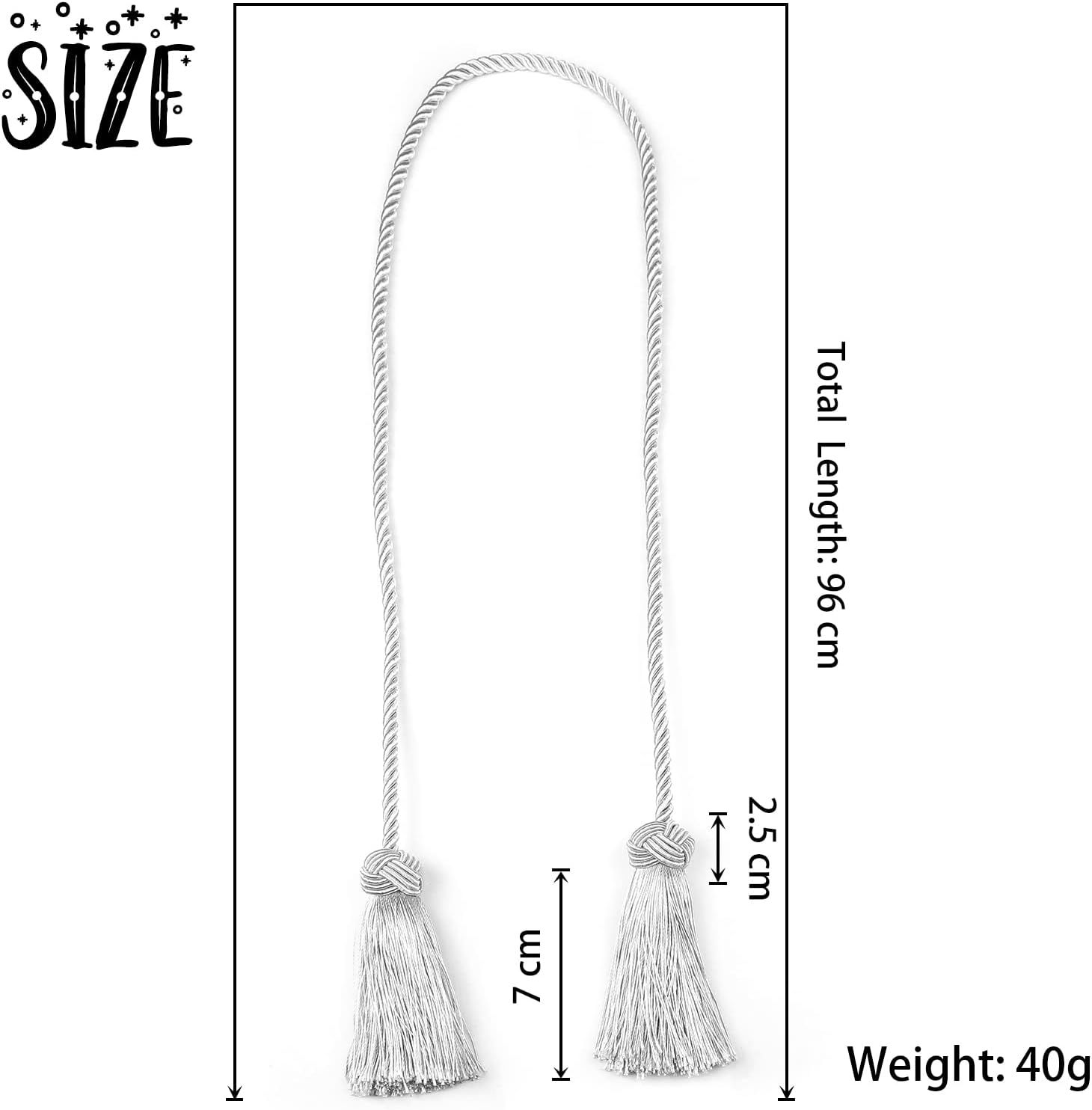 BEL AVENIR 6 Pack Handmade Rope Tassel Curtain Tiebacks | Decorative Curtain Holdbacks with Tassel (Silver, 6 Pack)