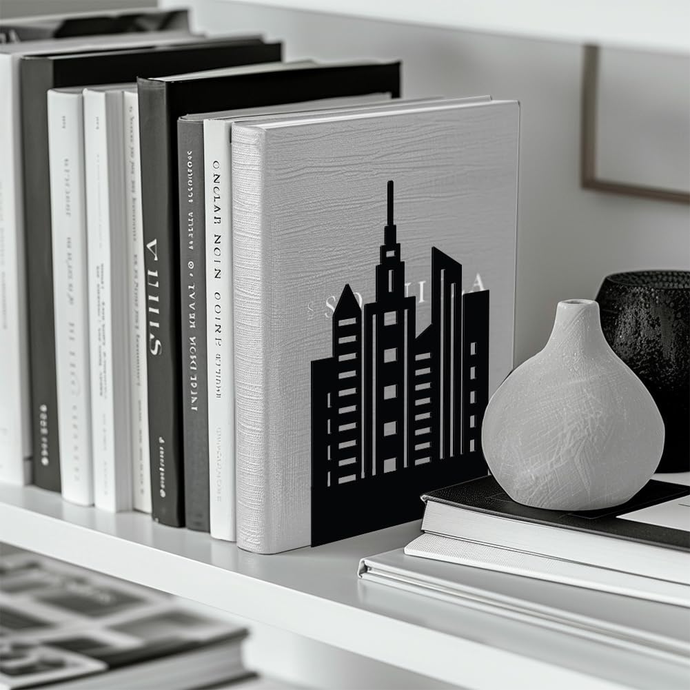 Metal Bookends / Modern Decorative Heavy Duty Study Book Support Stoppers / Building