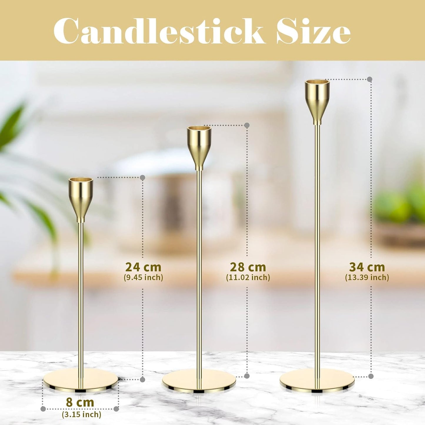 27 Pack Candles Holders, 9 Sets Metal Taper Candlestick Holders,Gold | Fit 0.75 Inch Thick Pillar Candles, Modern