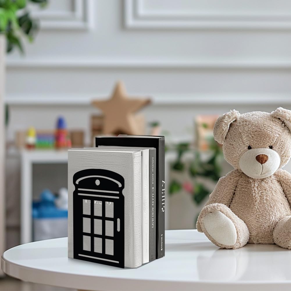 Metal Bookends / Modern Decorative Heavy Duty Study Book Support Stoppers / Telephone Booth