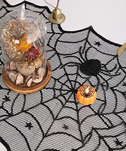 Halloween Table Runners for Halloween Decor - 4 Packs Vivid Polyester Black Lace Spider Web Table Runners 18 x 72 Inches for Halloween Masquerade Party Dinner Table Decorations