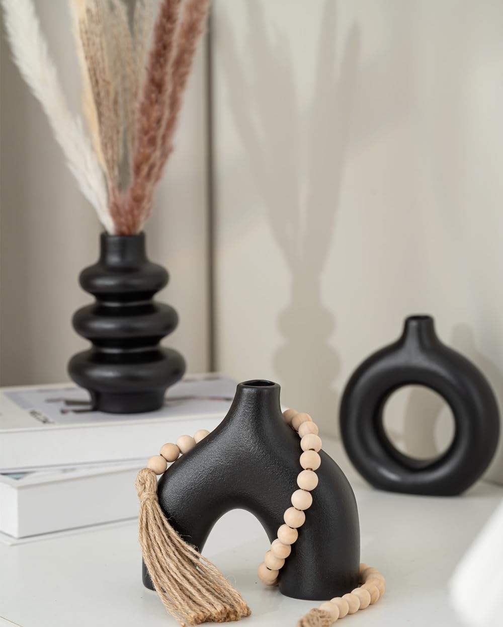 White Ceramic Vase / Black Set / Set of 3