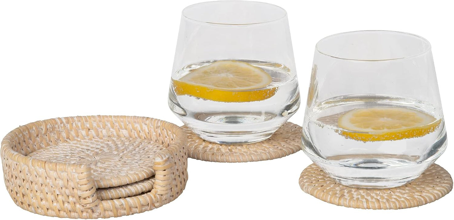 Holder Coasters / Loma Round Rattan Coasters / White-wash / Set of 4