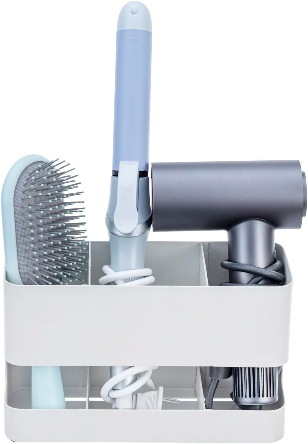 MyGift Wall Mounted Hair Tool Organizer with 3 Slots, White Metal | Bathroom & Salon Storage Rack for Blow Dryer