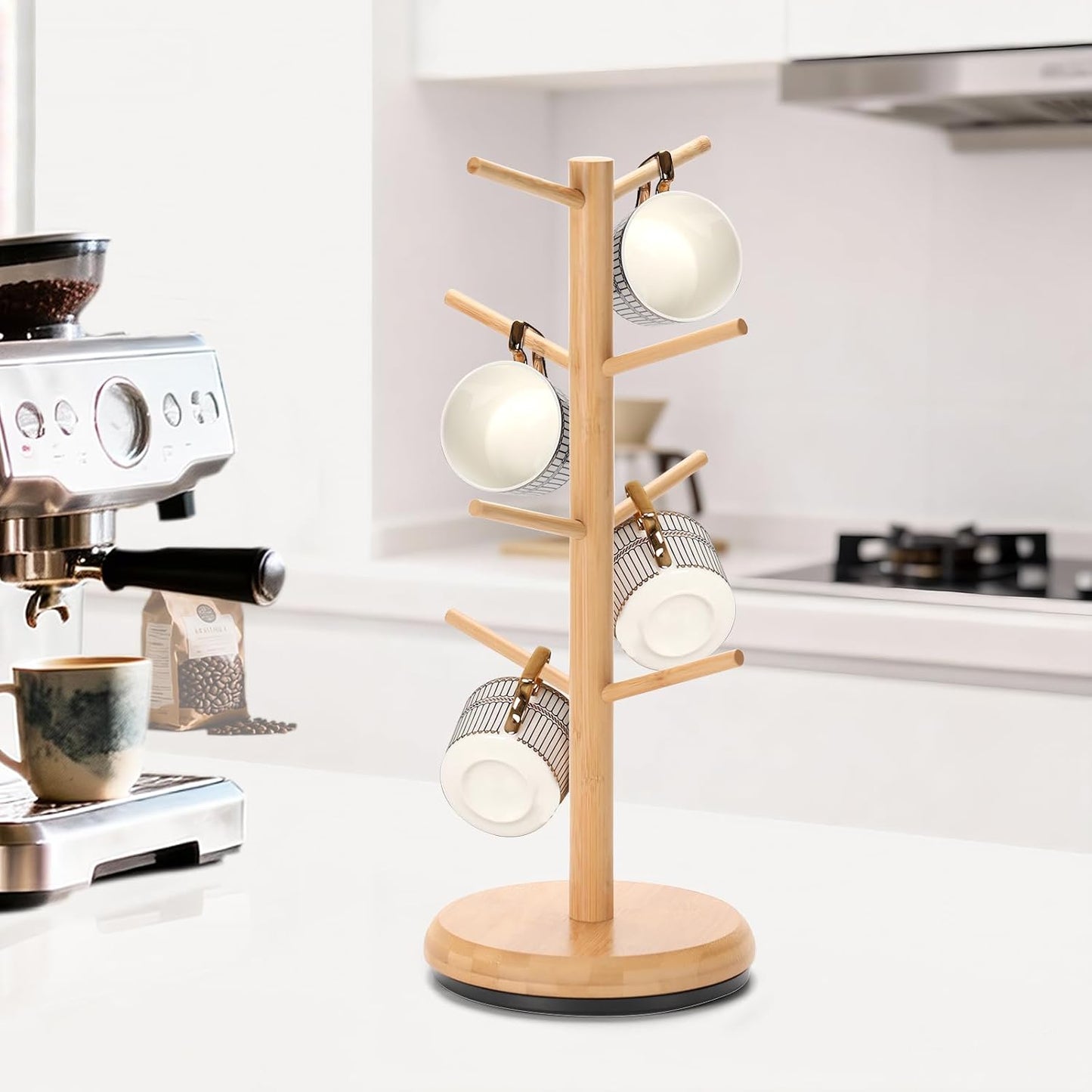 BAMBANG Mug Holder, 360° Rotating Mug Tree Holds 8 Coffee Cups, Space Saving Mug Rack with Stable Base for Kitchen