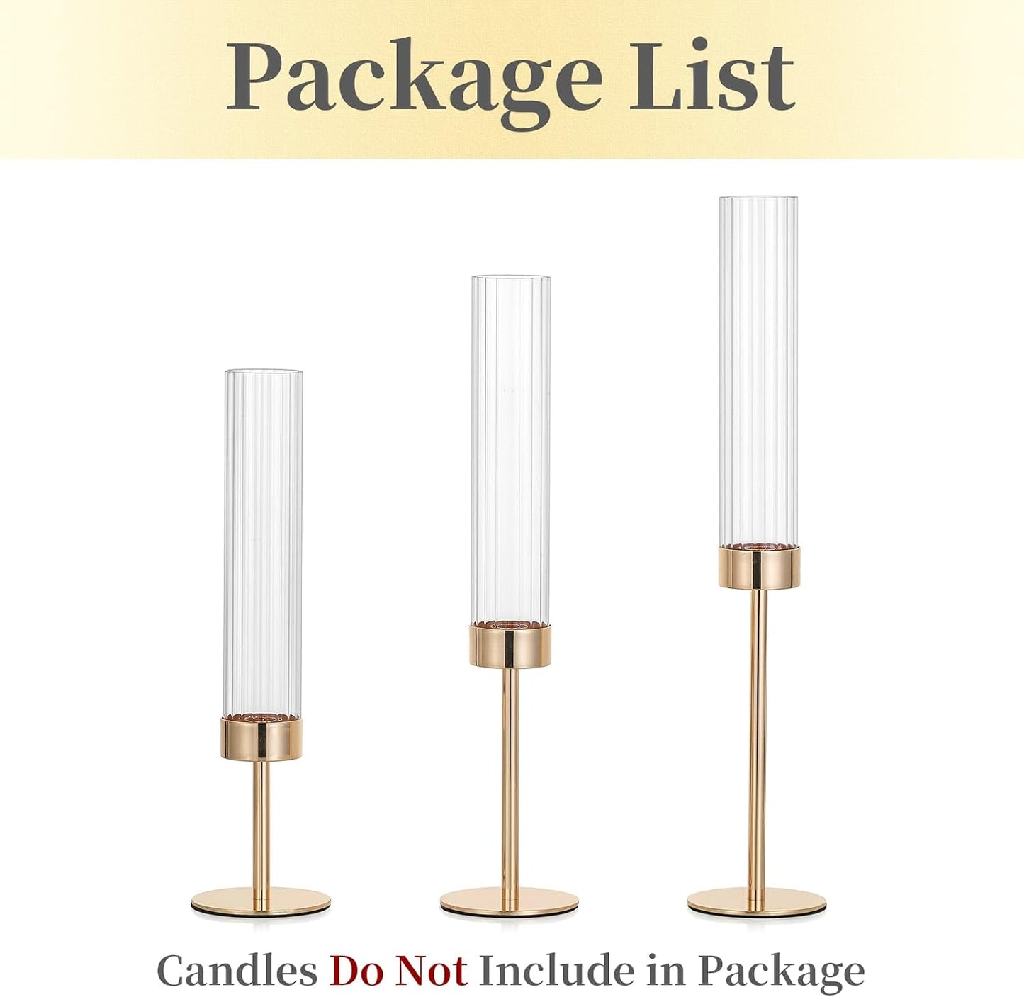 Hewory Gold Taper Candle Holders: Candlestick Holders Set of 3 Hurricane Glass Tall Candle Holder for Candlesticks