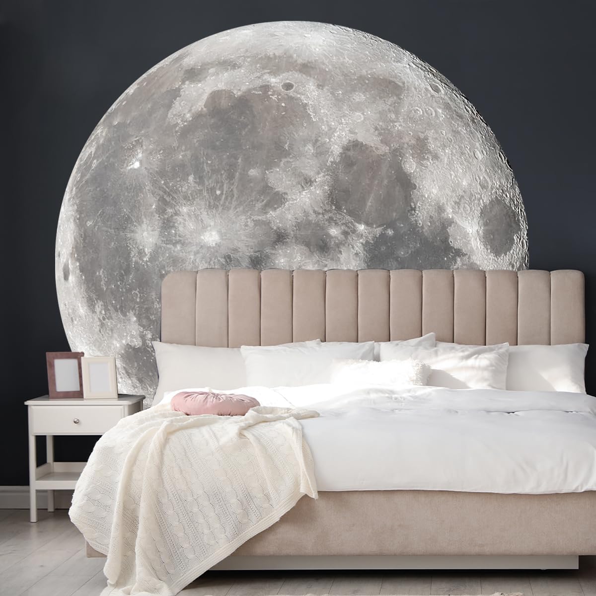 Large Moon Wall Stickers Full Moon Decor Wall Decals 6 Sheets Peel and Stick Wall / Silver Moon