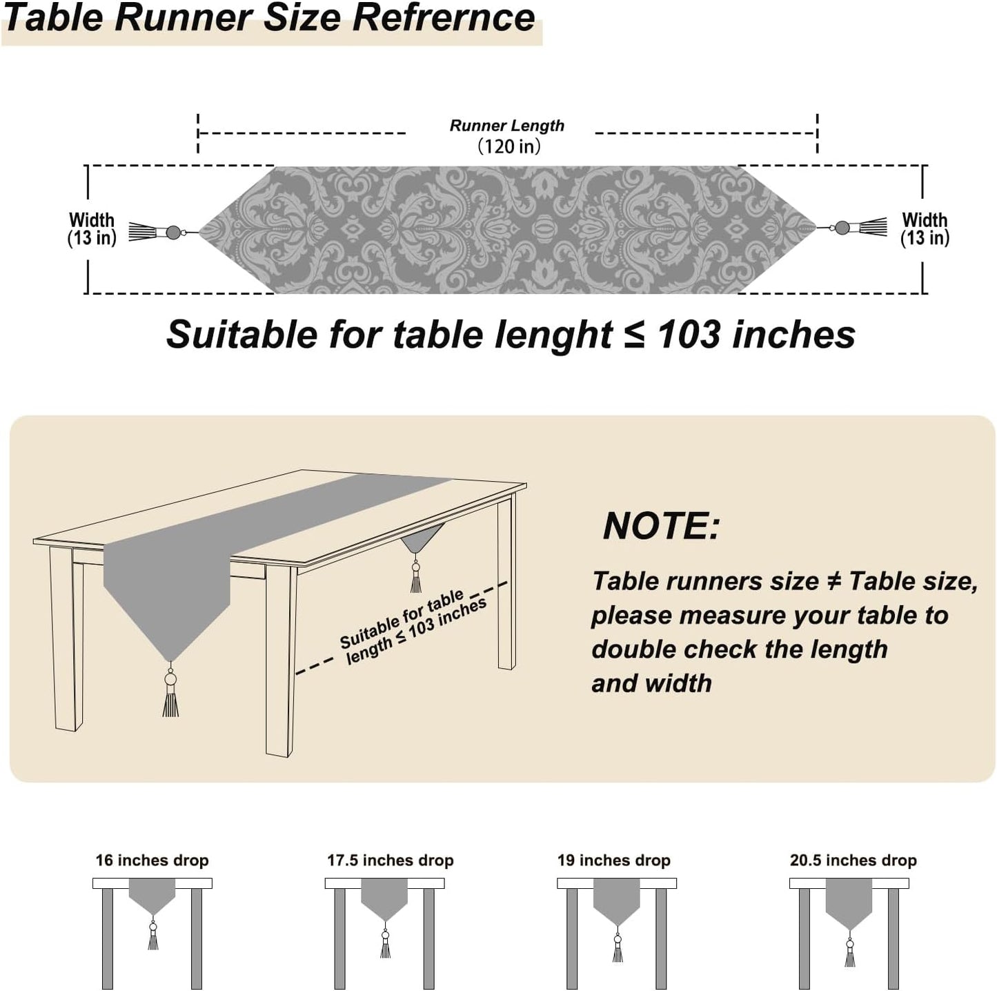 Dark Brown Table Runners 120" Thick Chenille with Europe Floral Pattern | Baroque Style,for Table Decor at Christmas