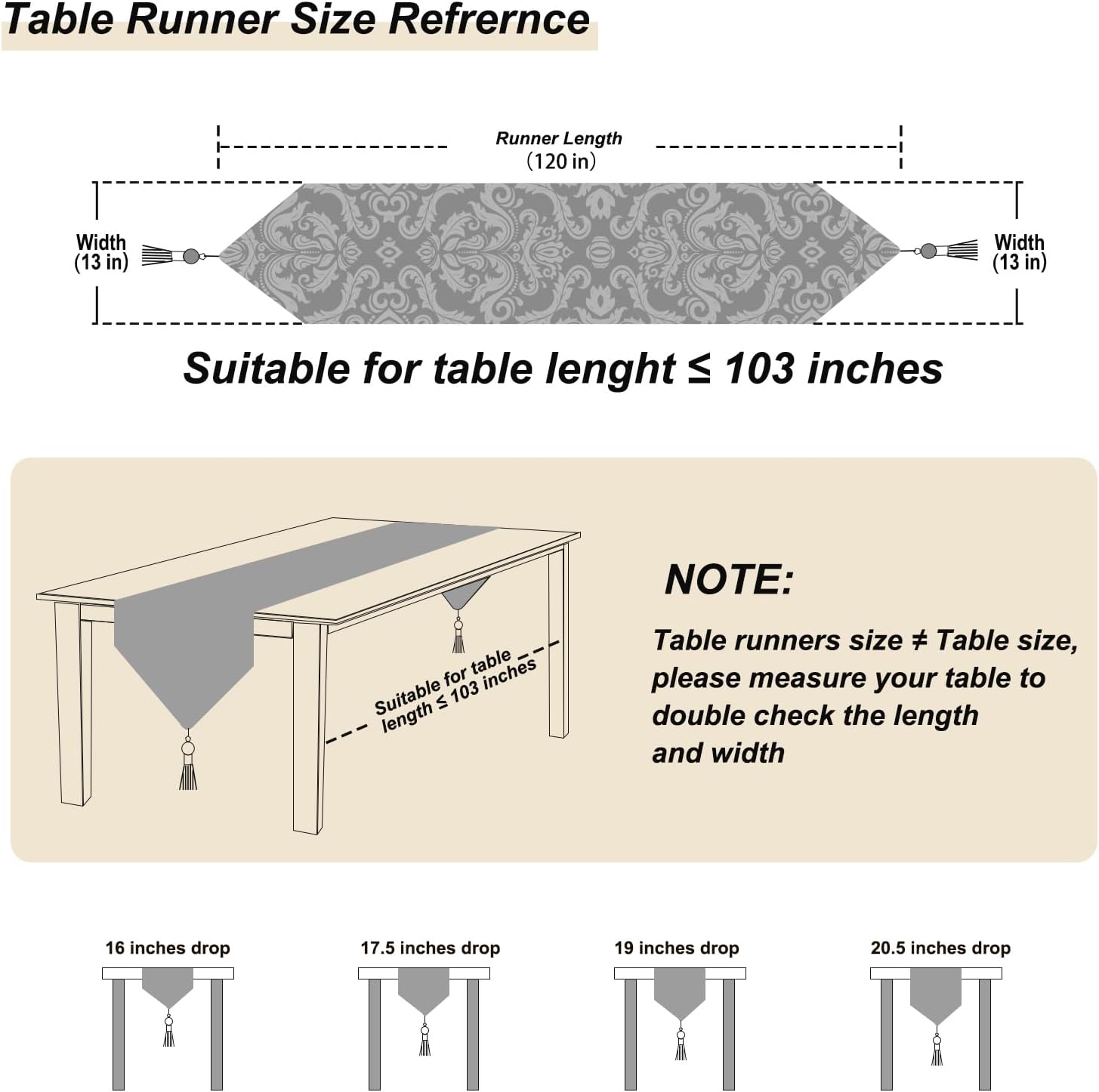 Dark Brown Table Runners 120" Thick Chenille with Europe Floral Pattern | Baroque Style,for Table Decor at Christmas