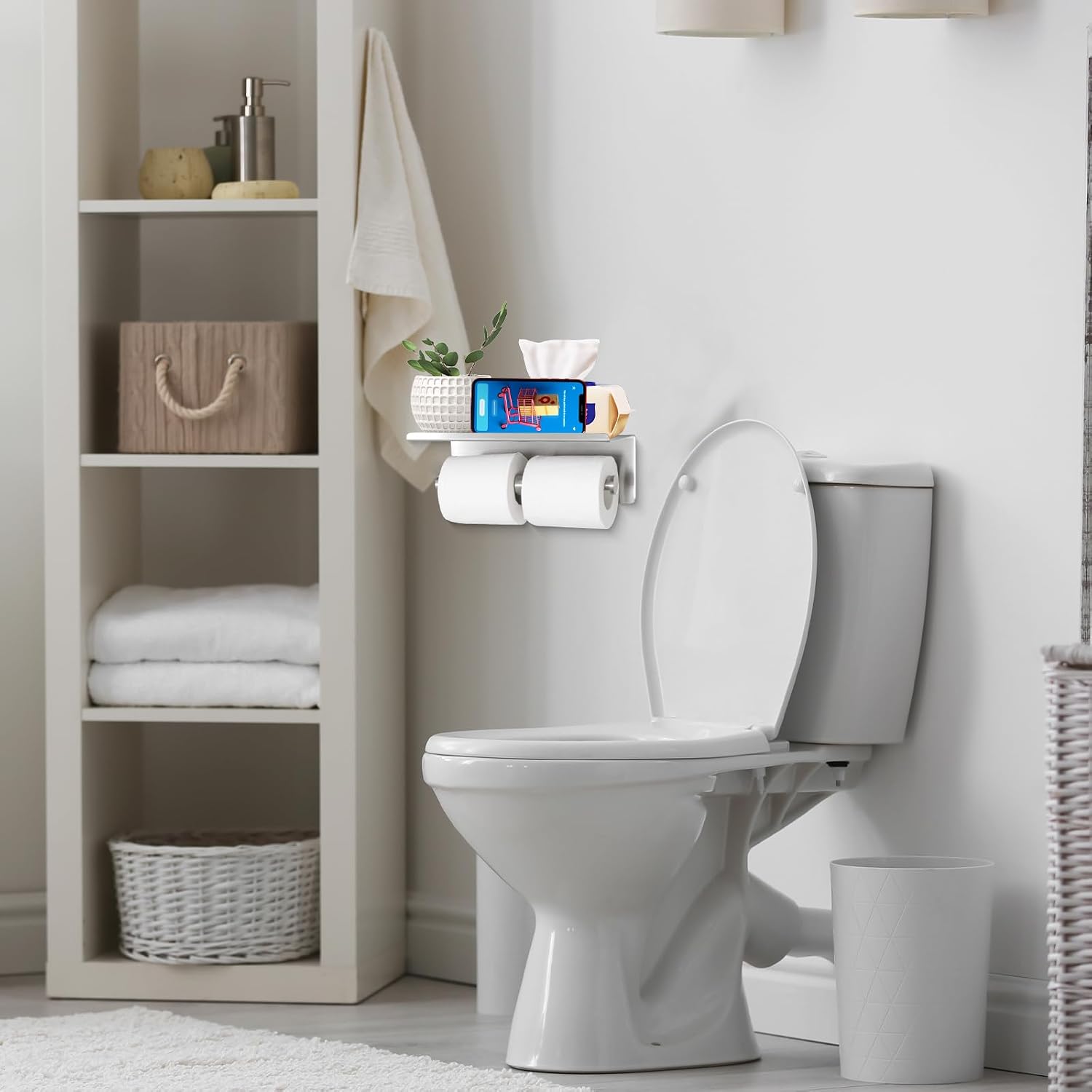 Toilet Paper Holder Wall Mount with Shelf Bjiotun Stainless Steel Toilet Paper Storage Tissue Roll Holder for Bathroom