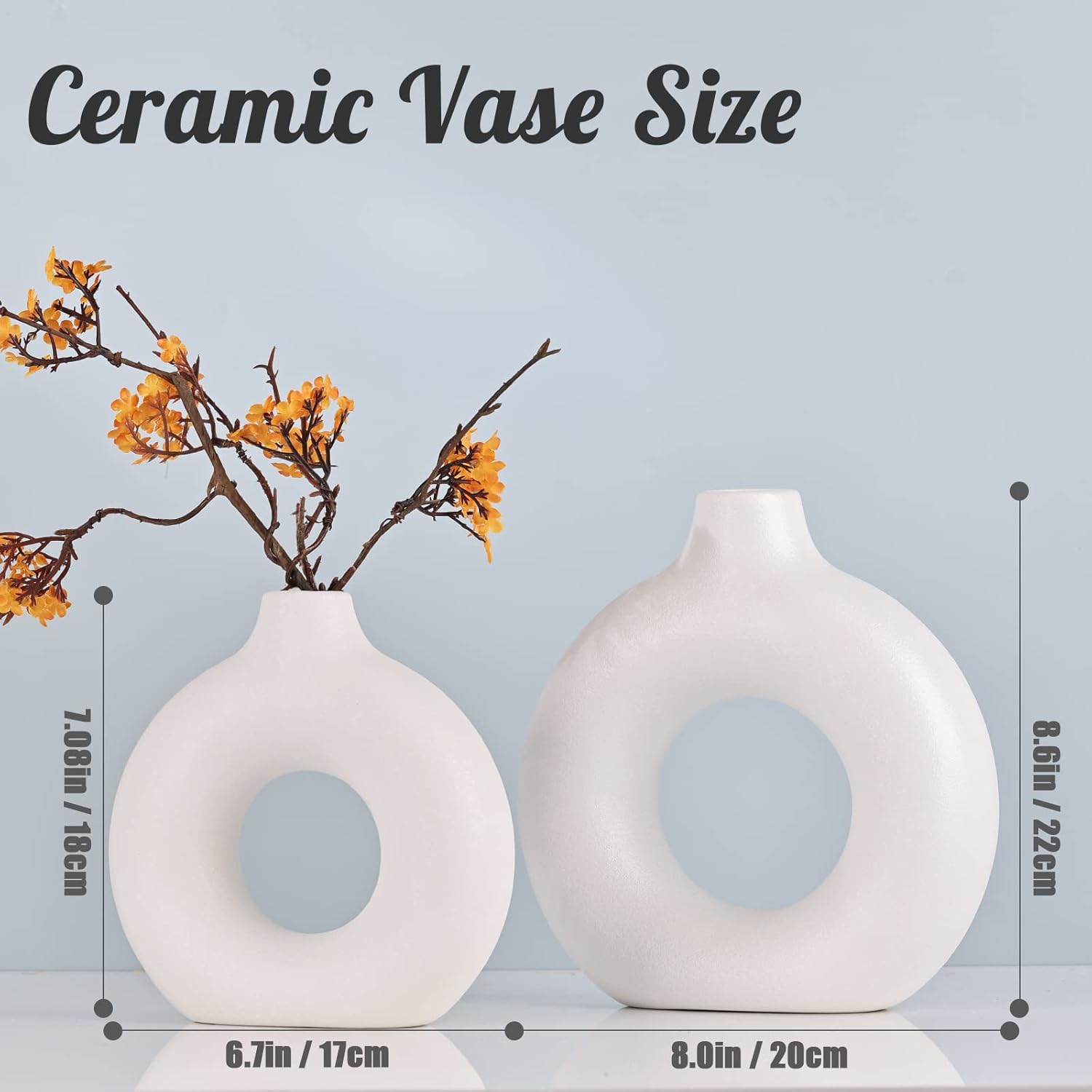 Ceramics Vase / Minimalist Nordic Hollow Donut Vase / White / Set of 2