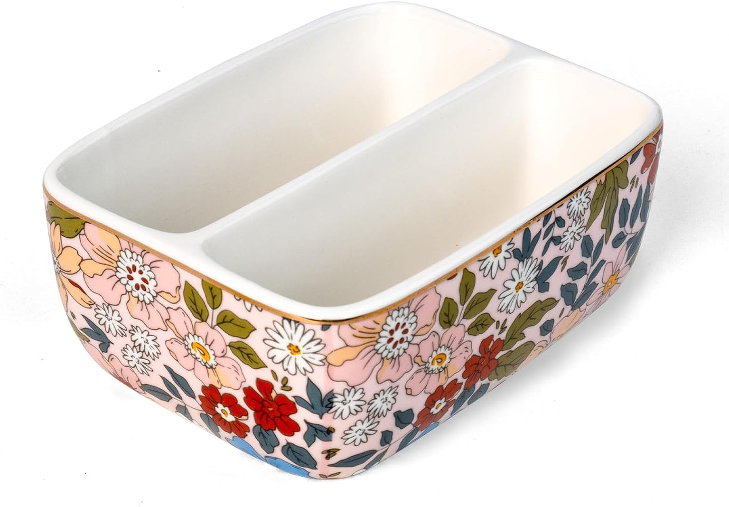 2 Compartments Ceramic Sponge Holder / Vintage Pink