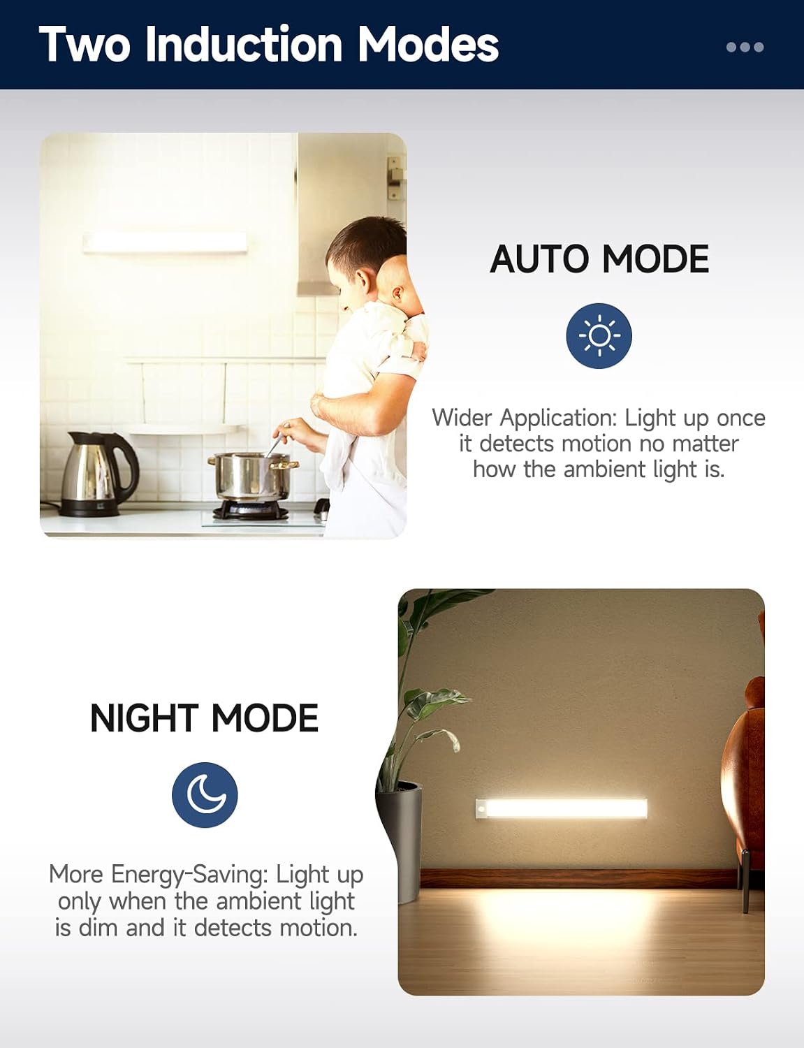 Under Cabinet Lights, Rechargeable Battery Operated Lighting, Wireless Motion Sensor Light Indoor,4 Modes Night Light