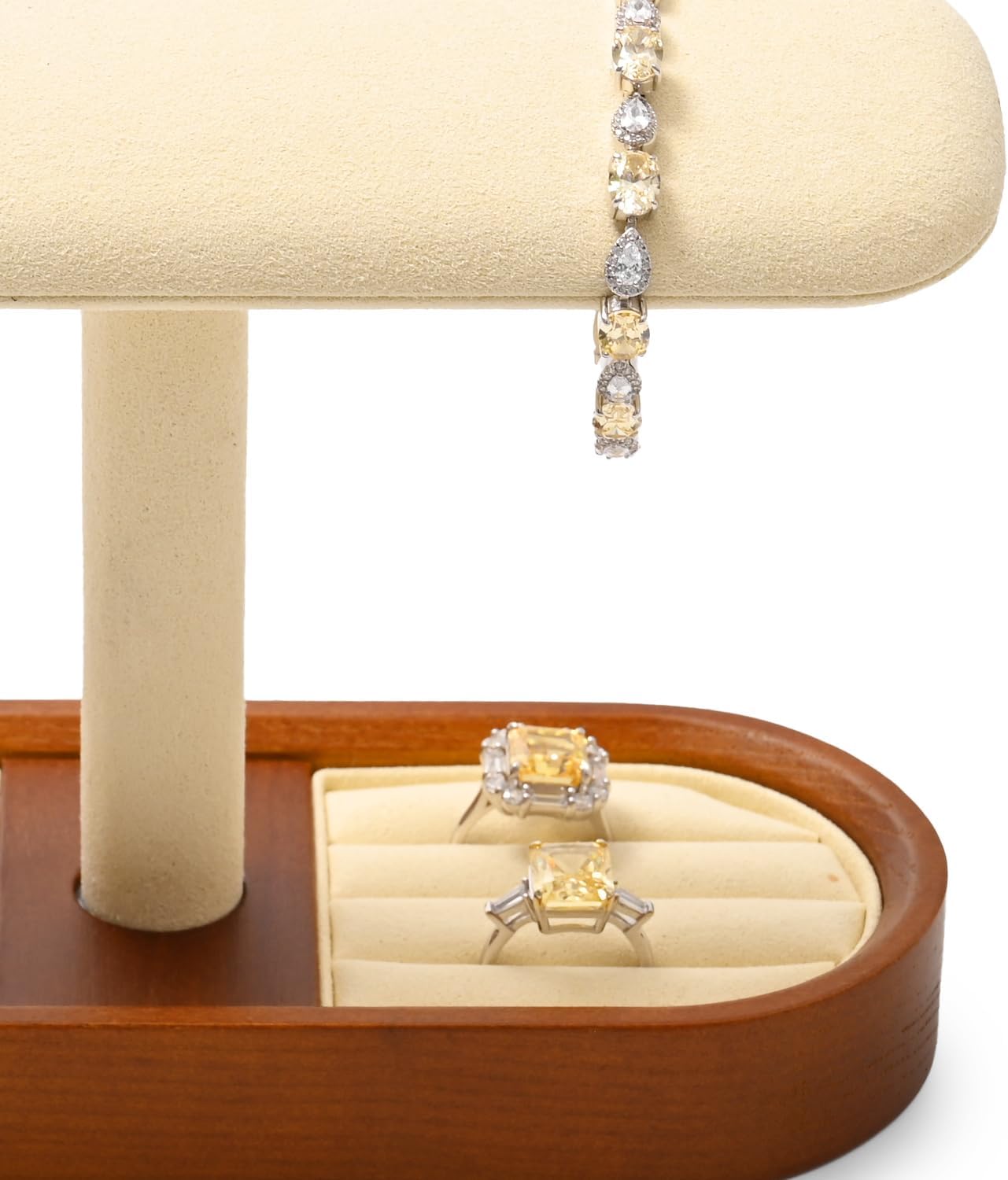Oirlv Solid Wood Watch Stand T-bar Watch Holder Organizer for Men and Women Showcase Jewelry Display Stand Rings